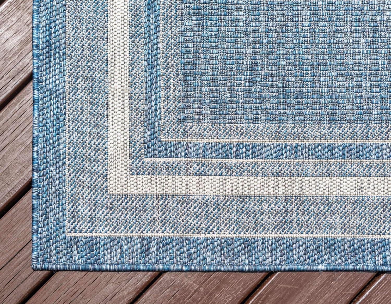 Unique Loom 6' 1 x 9' 0 Rectangle Indoor/Outdoor Border Blue Area Rug