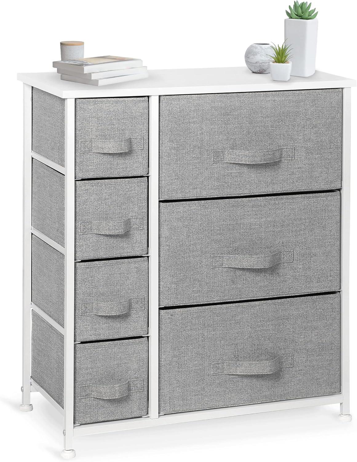 Bigroof Dresser Storage Organizer, Fabric Drawers Closet of Drawers Storage Unit for Bedroom Steel Frame Wood Top(Light Gray-7 Drawers)