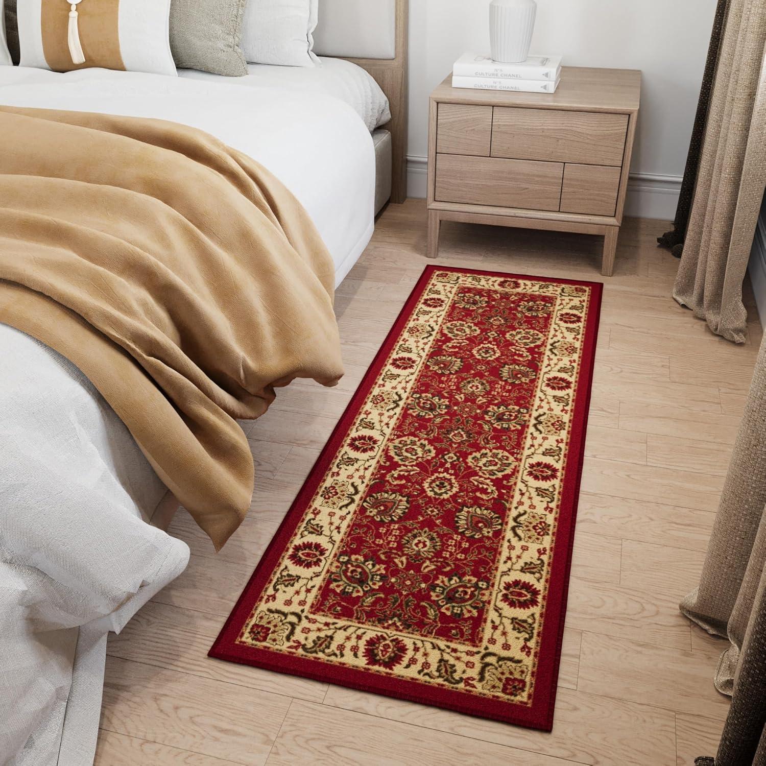 Ottohome Non-Slip Medallion Oriental Area Rug For Living Room, Hallway, Entryway Rug, Dark Red