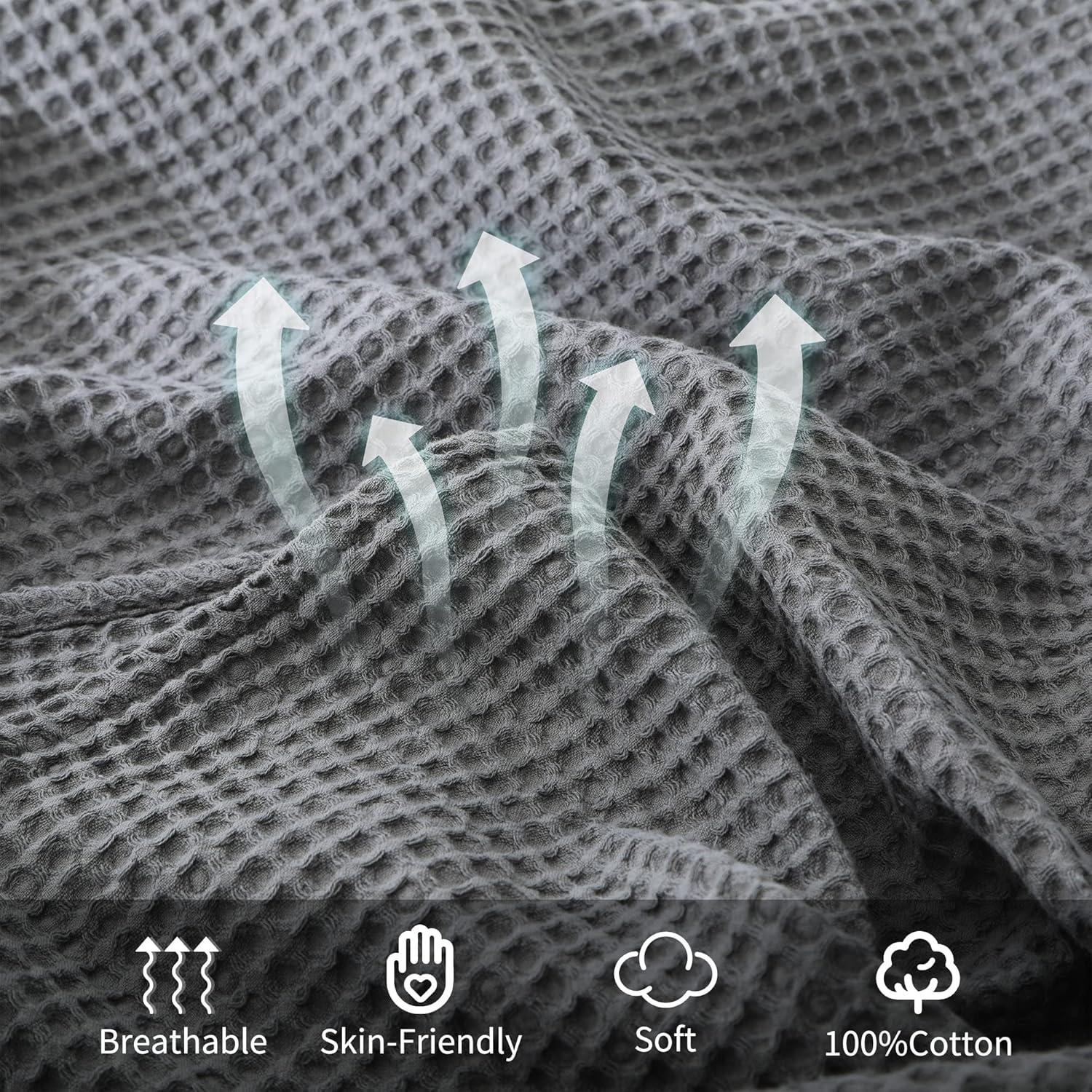 Shunjie.Home 100% Cotton Waffle Bed Blanket Queen Size, Throw Blanket for Couch All Seasons (White, 90x90)