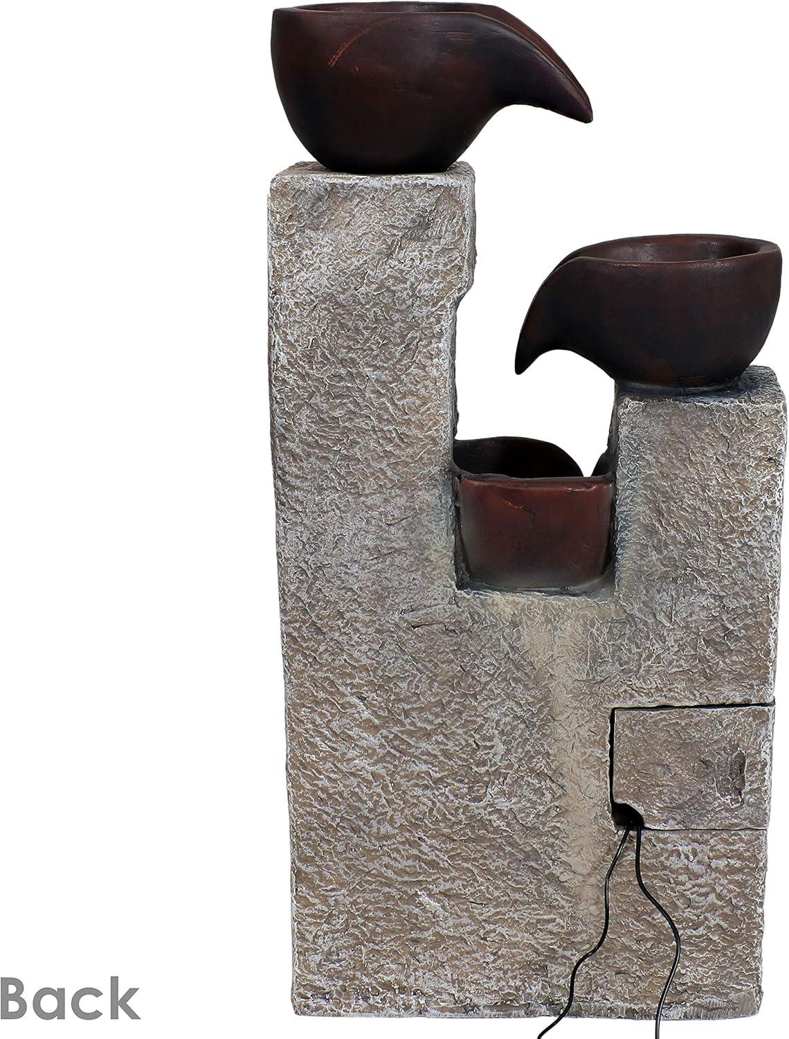 Sunnydaze Outdoor Polyresin Solar Powered Aged Tiered Vessels Water Fountain with Battery Backup - 29"