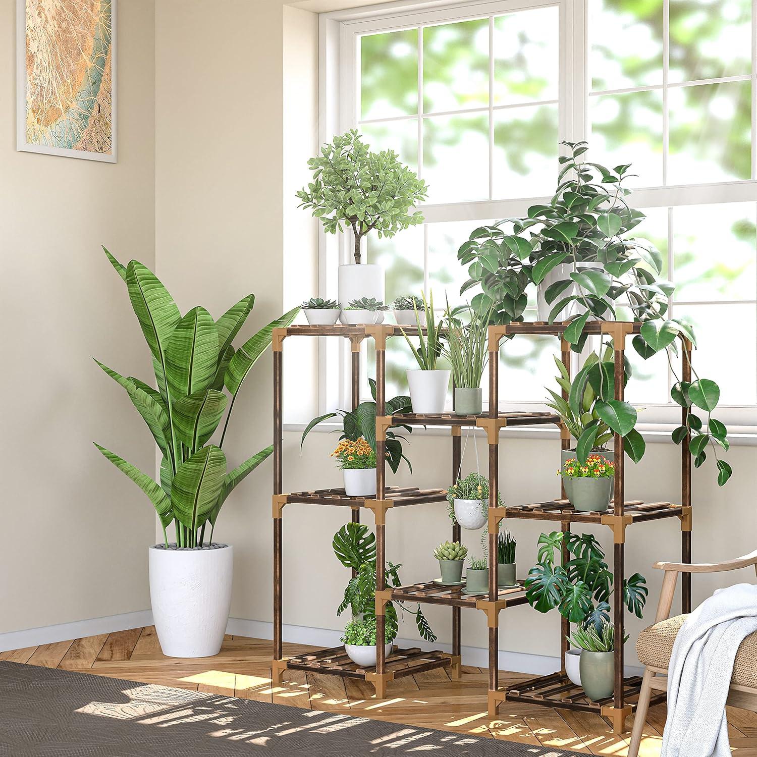 Eucalyptus Wood Adjustable Indoor Outdoor Plant Stand