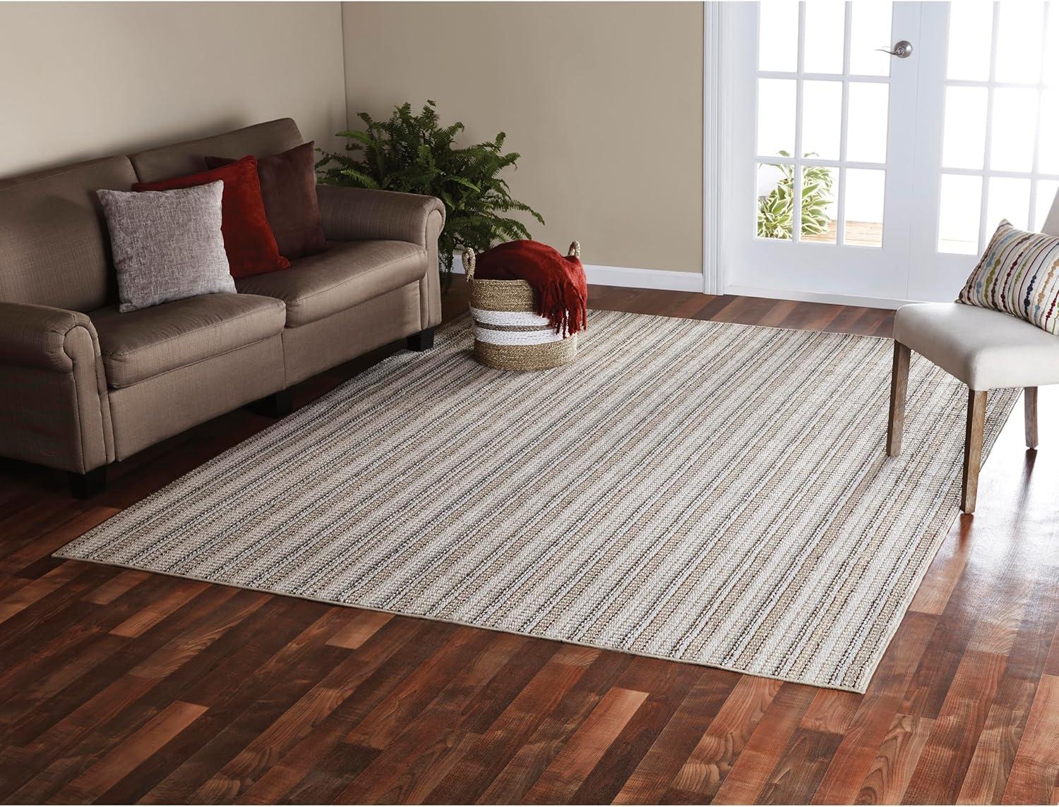 Striped Machine Made Tufted Square 12' x 12' Polypropylene Area Rug in Ivory/Brown