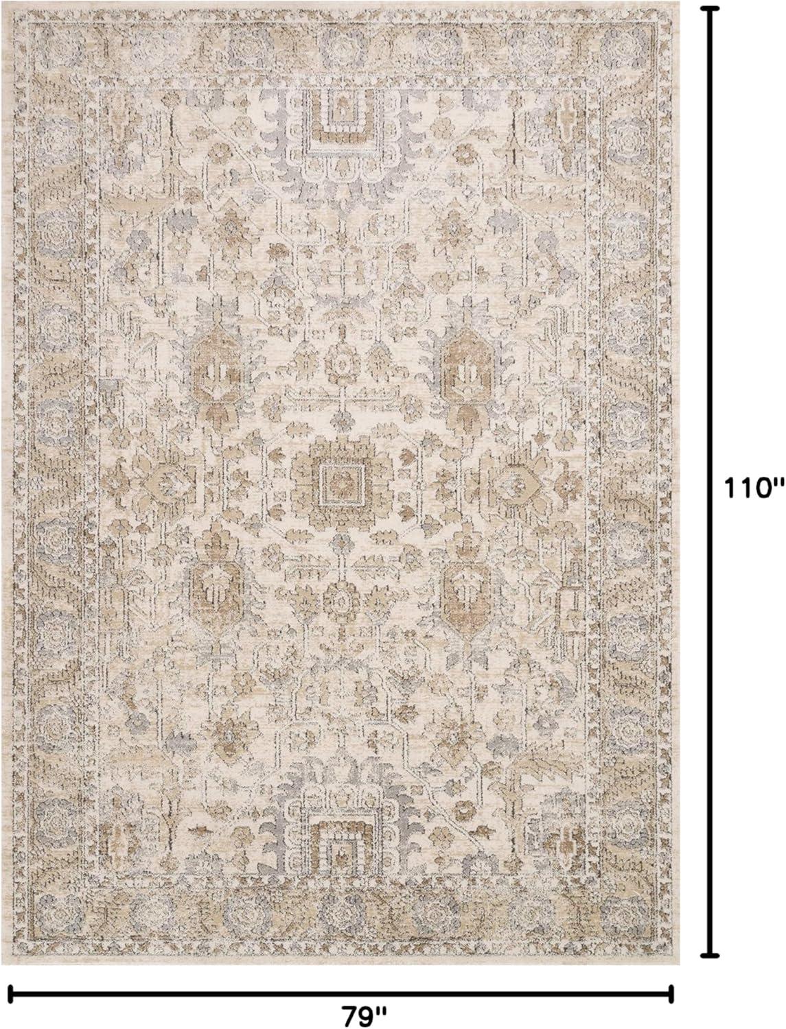 Ivory and Sand Rectangular Synthetic Area Rug 6'-7" x 9'-2"