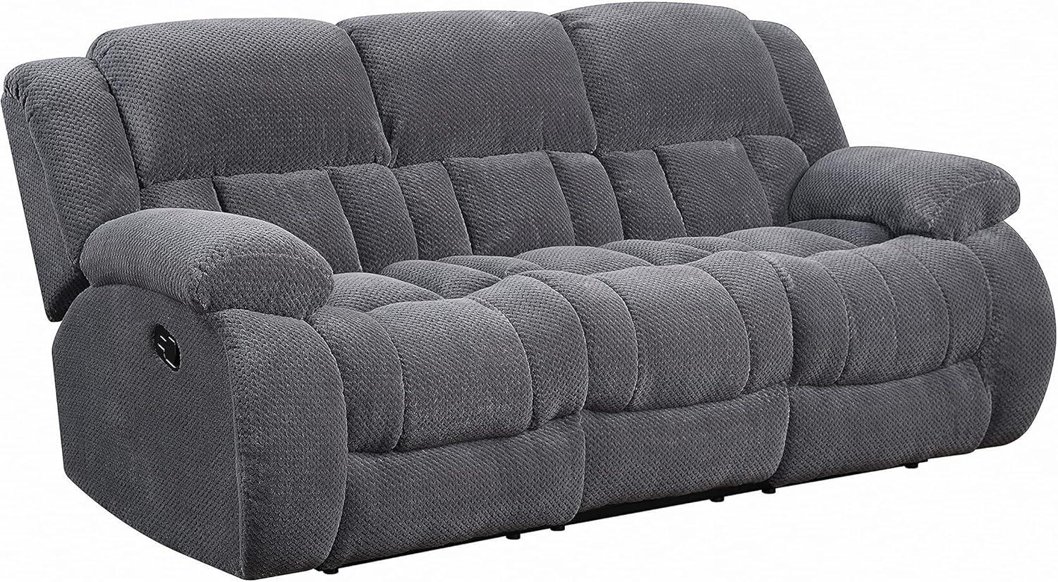 Charcoal Gray Microfiber Reclining Sofa with Pillow-Top Arms