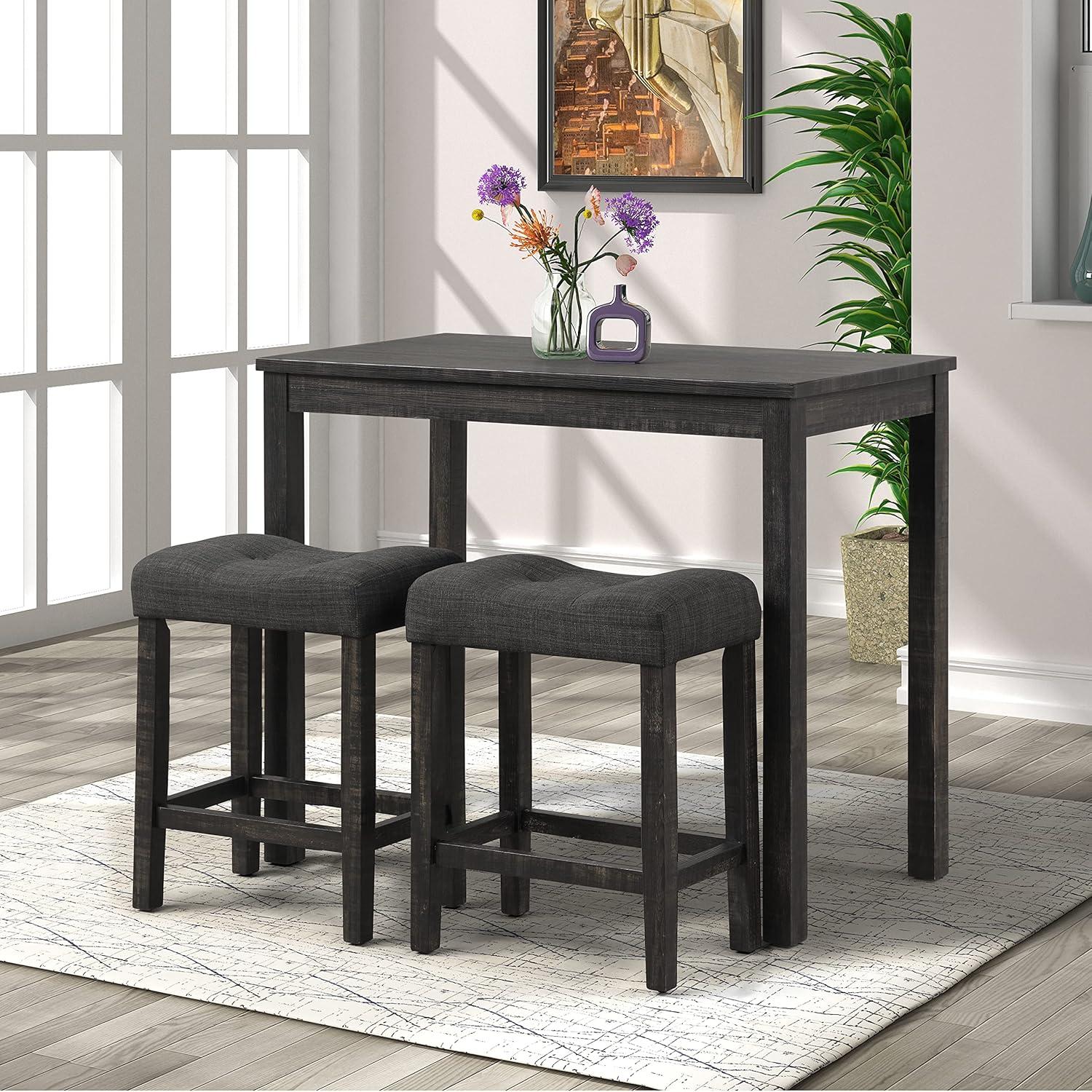 Gray Backless Saddle Style Wood Counter Stools, 24.5" Height, Set of 2