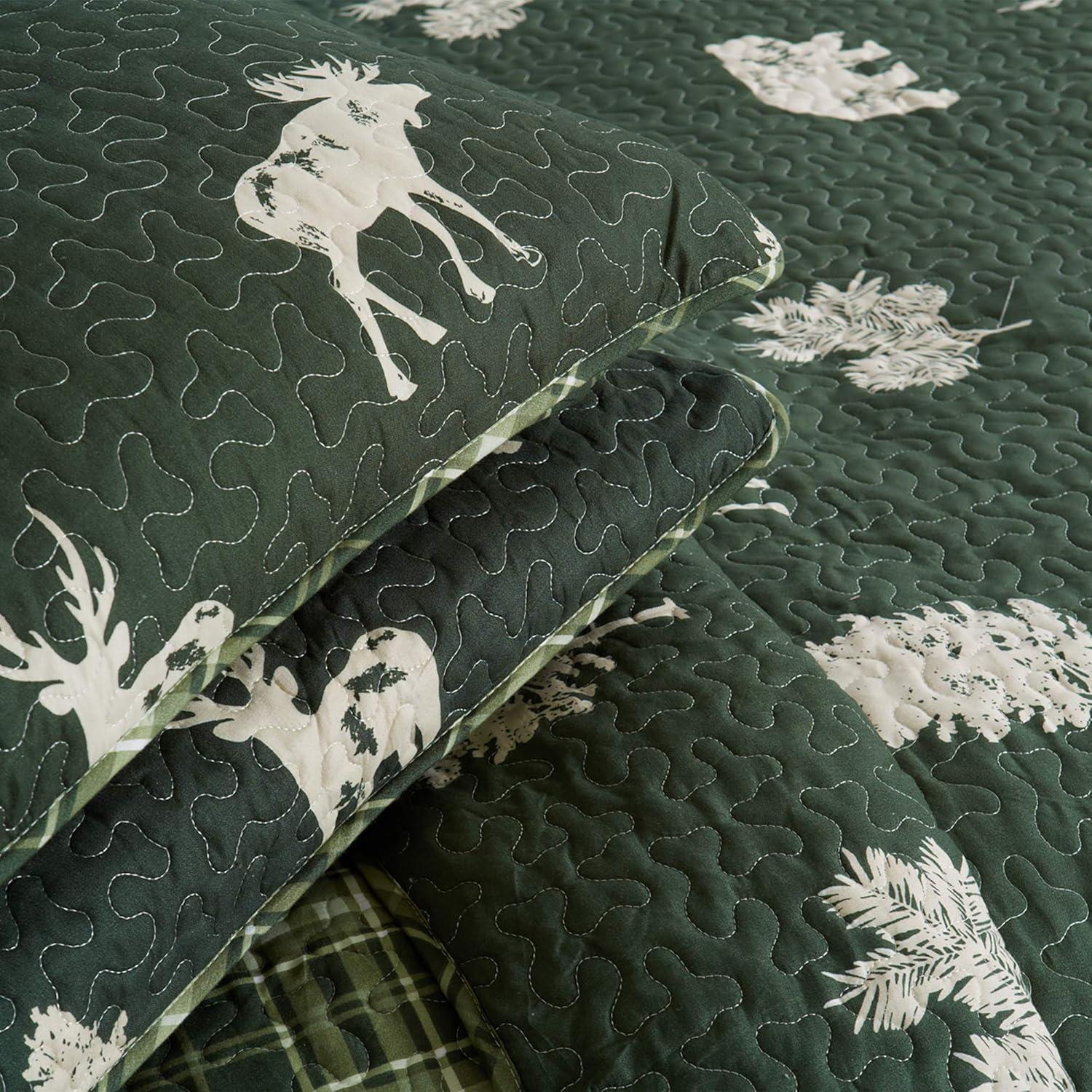 Great Bay Home Rustic Lodge Reversible Reversible Quilt Set With Shams  (King, Rio Ridge - Forest Green)