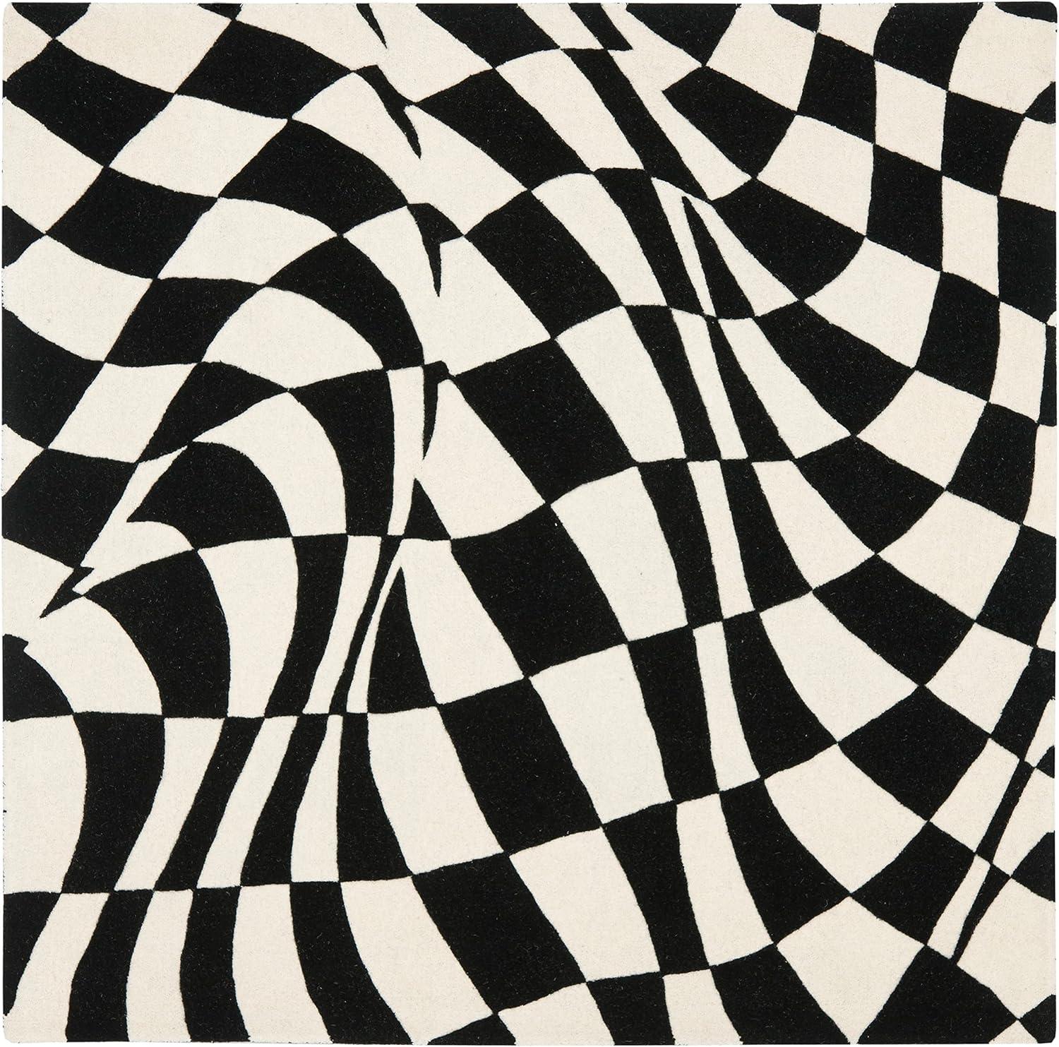 Soho SOH763 Hand Tufted Square Contemporary Area Rug - Black/Ivory - 6' X 6' Square - Safavieh.
