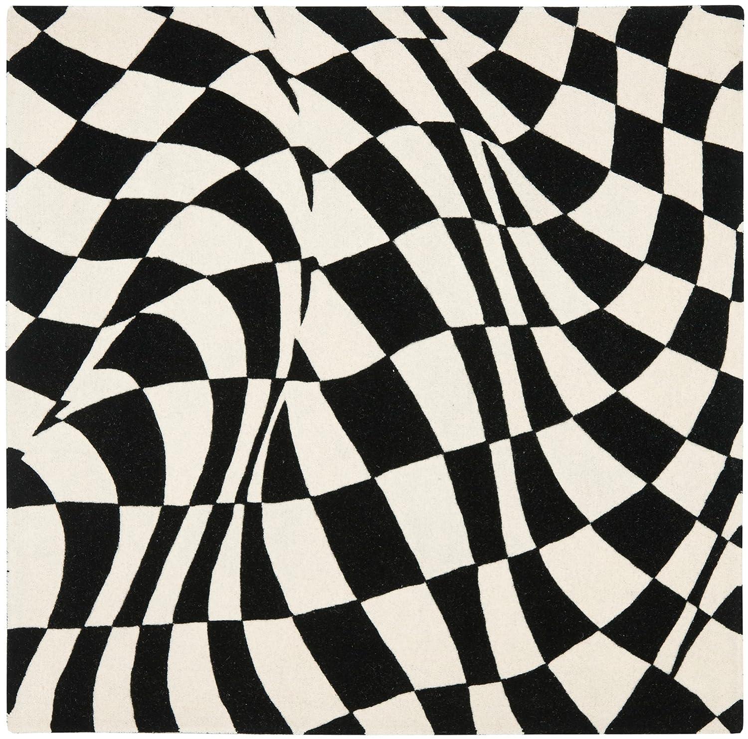 Soho SOH763 Hand Tufted Square Contemporary Area Rug - Black/Ivory - 6' X 6' Square - Safavieh.