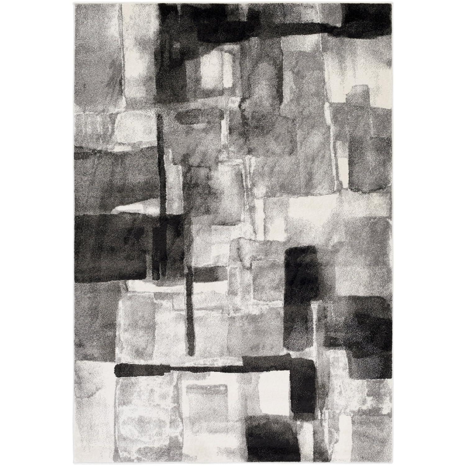 Gray Abstract Rectangular Low Pile Synthetic Rug