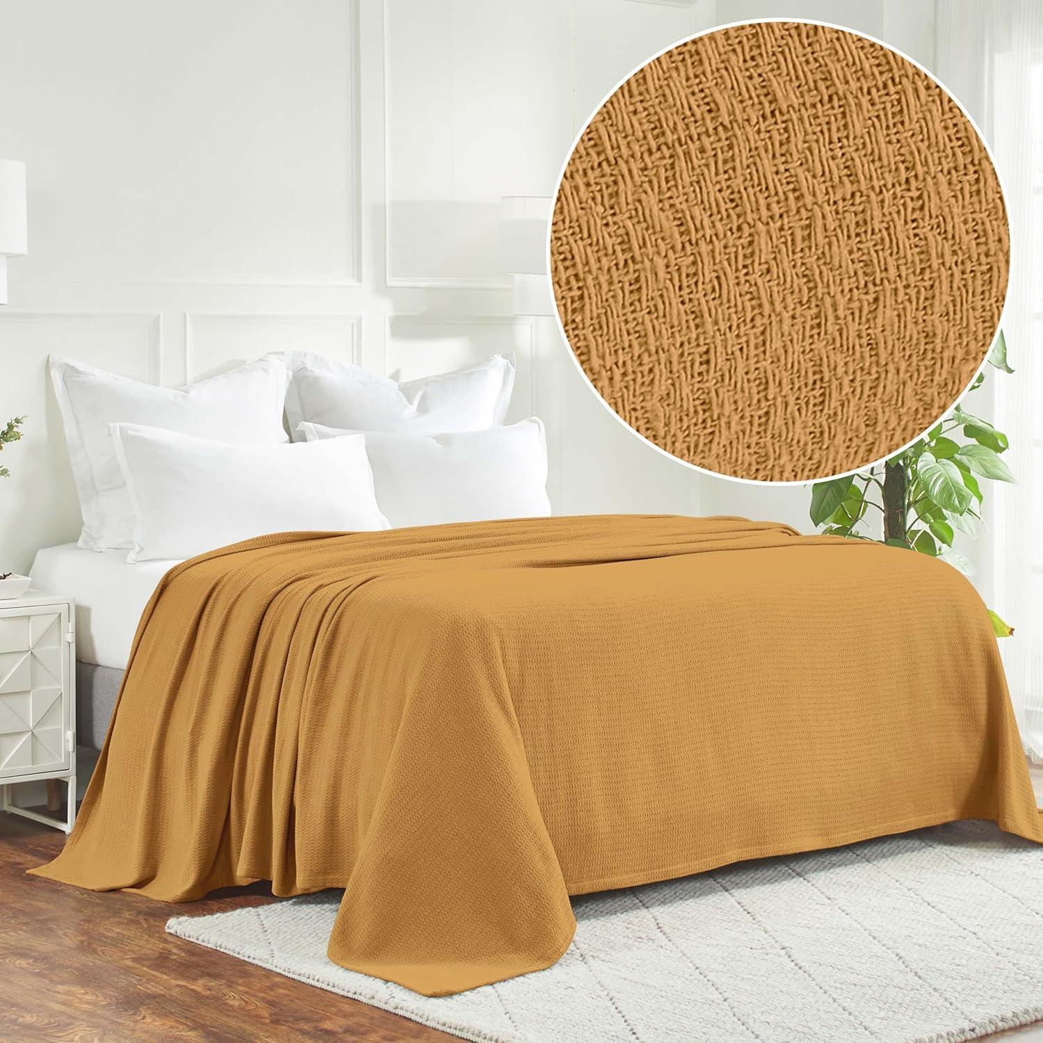 Waffle Weave Honeycomb Knit Soft Textured All-Season Cotton Blanket