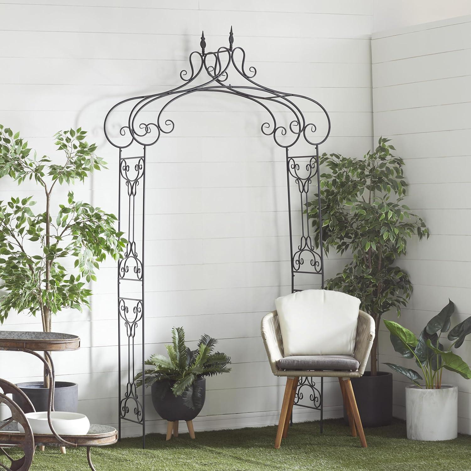 Black Metal Scrollwork Arched Garden Arbor