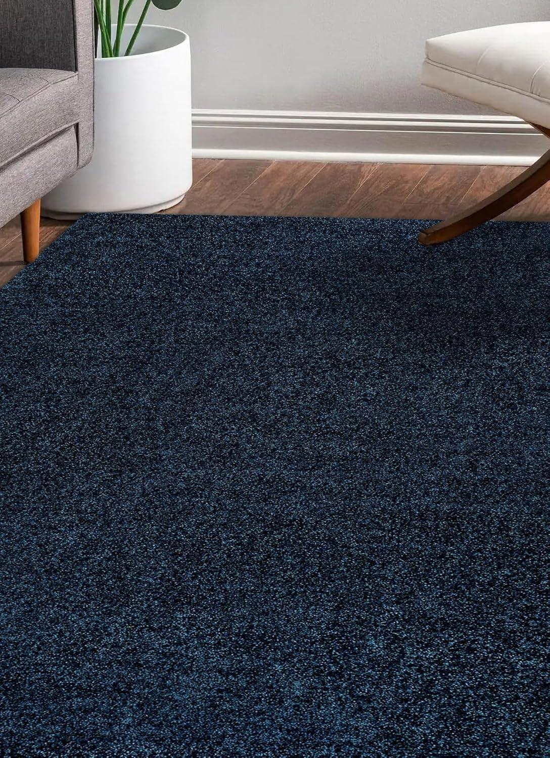 8'x10' Haze Solid Low-Pile Area Rug, Navy - JONATHAN Y