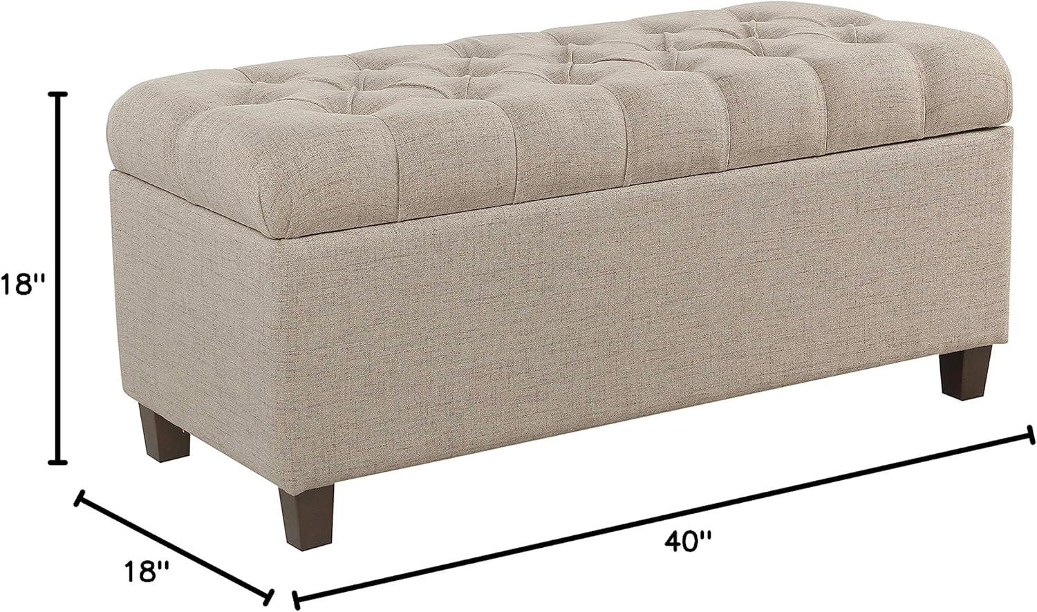 Tan Tufted Storage Ottoman Bench with Hinged Lid