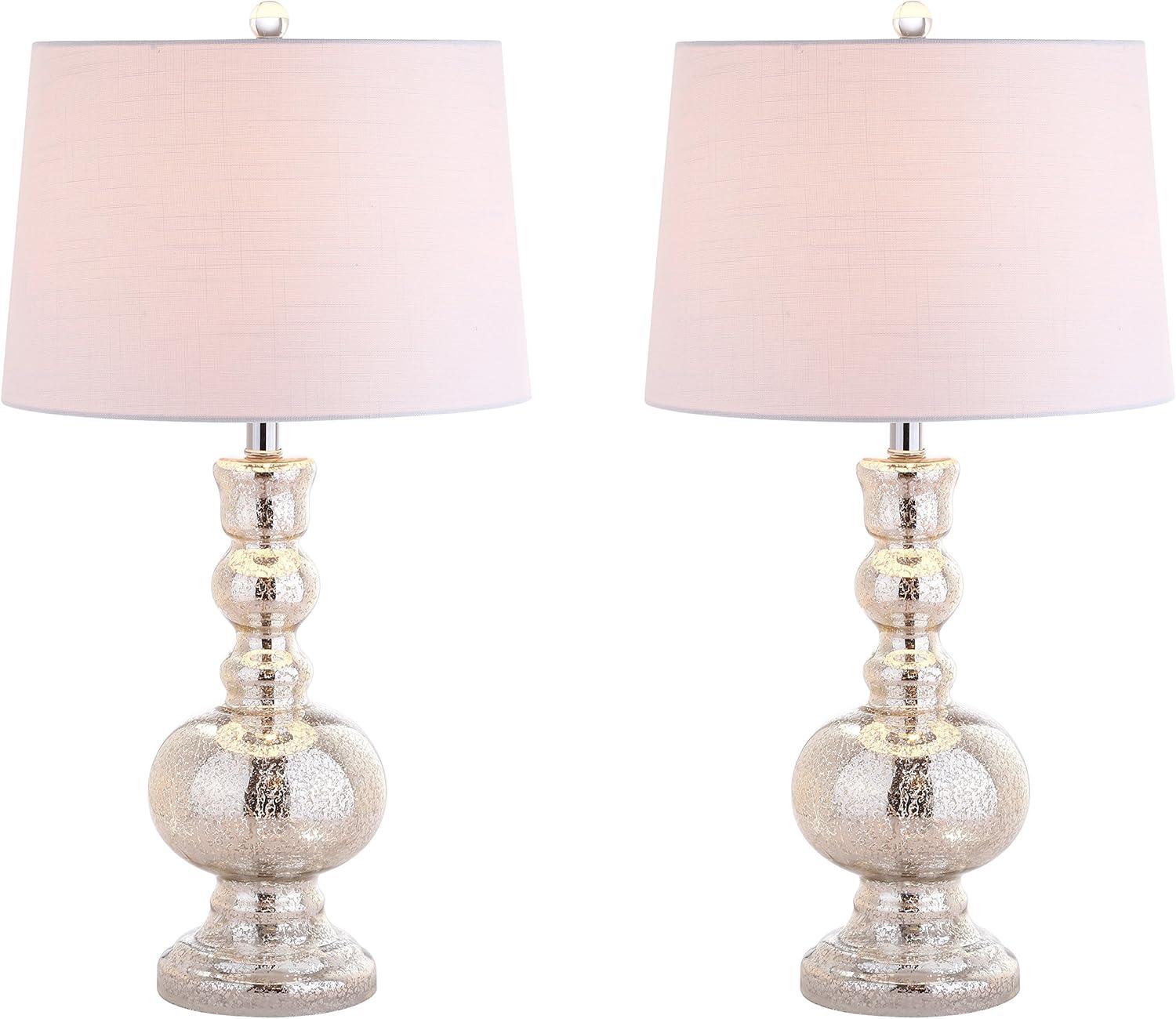 JONATHAN Y JYL1061D-SET2 Genie 28.5" Glass LED Table Lamp, Contemporary, Transitional for living room, dinning room, bedroom, office Bulb Included, Mercury Silver (Set of 2)