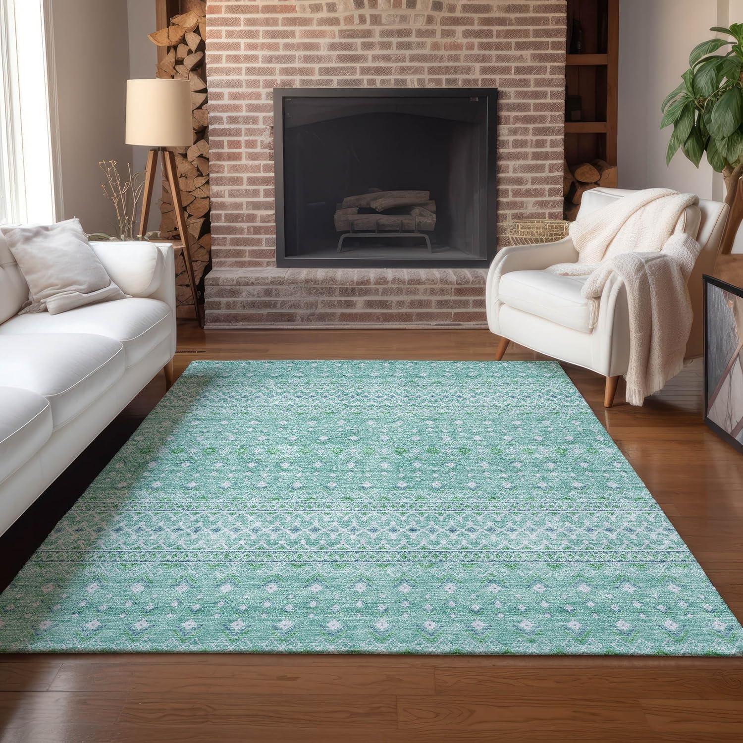 Aqua Bohemian Diamond Pattern Indoor Outdoor Area Rug