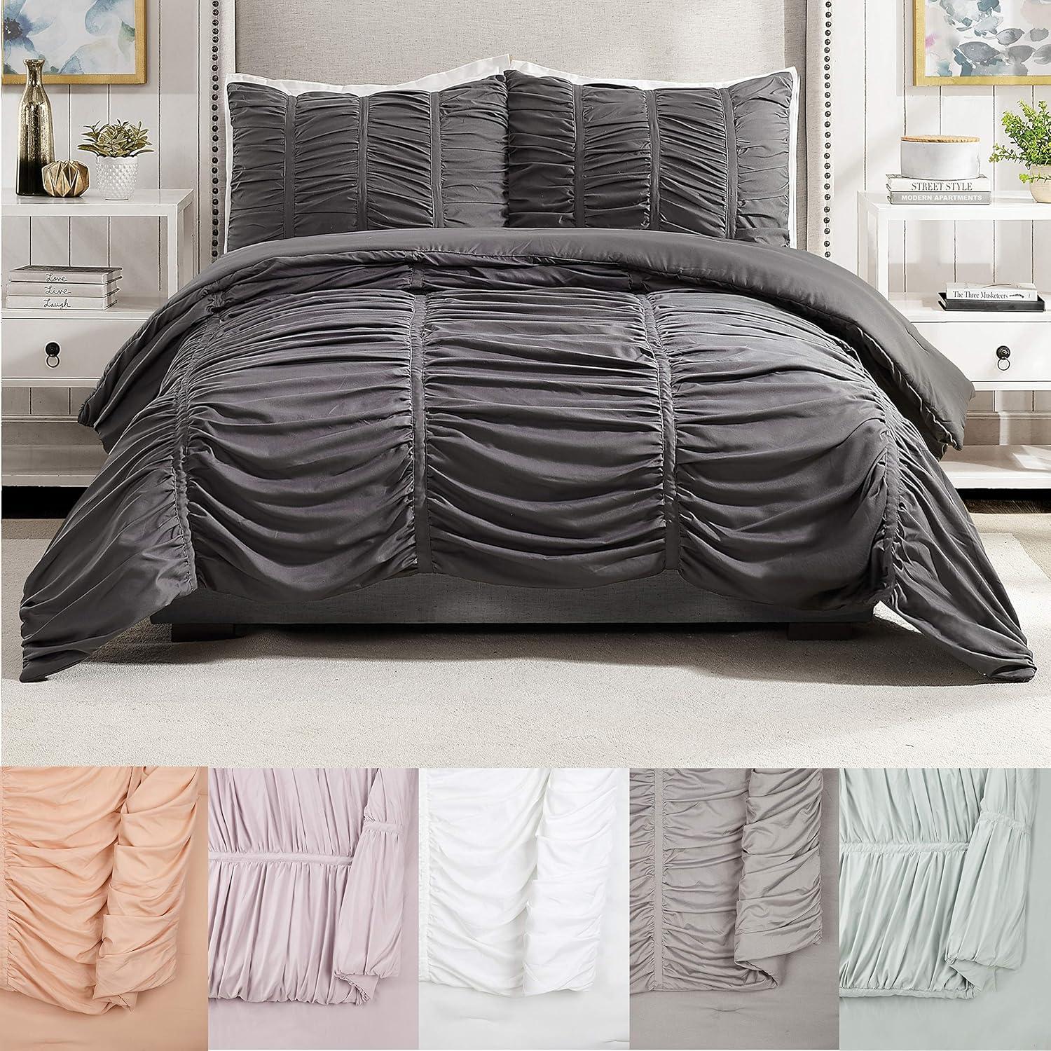 Modern Heirloom Emily Texture T/TXL Emily Texture Comforter Set Dark Gray: Polyester, Machine Washable, Includes Sham