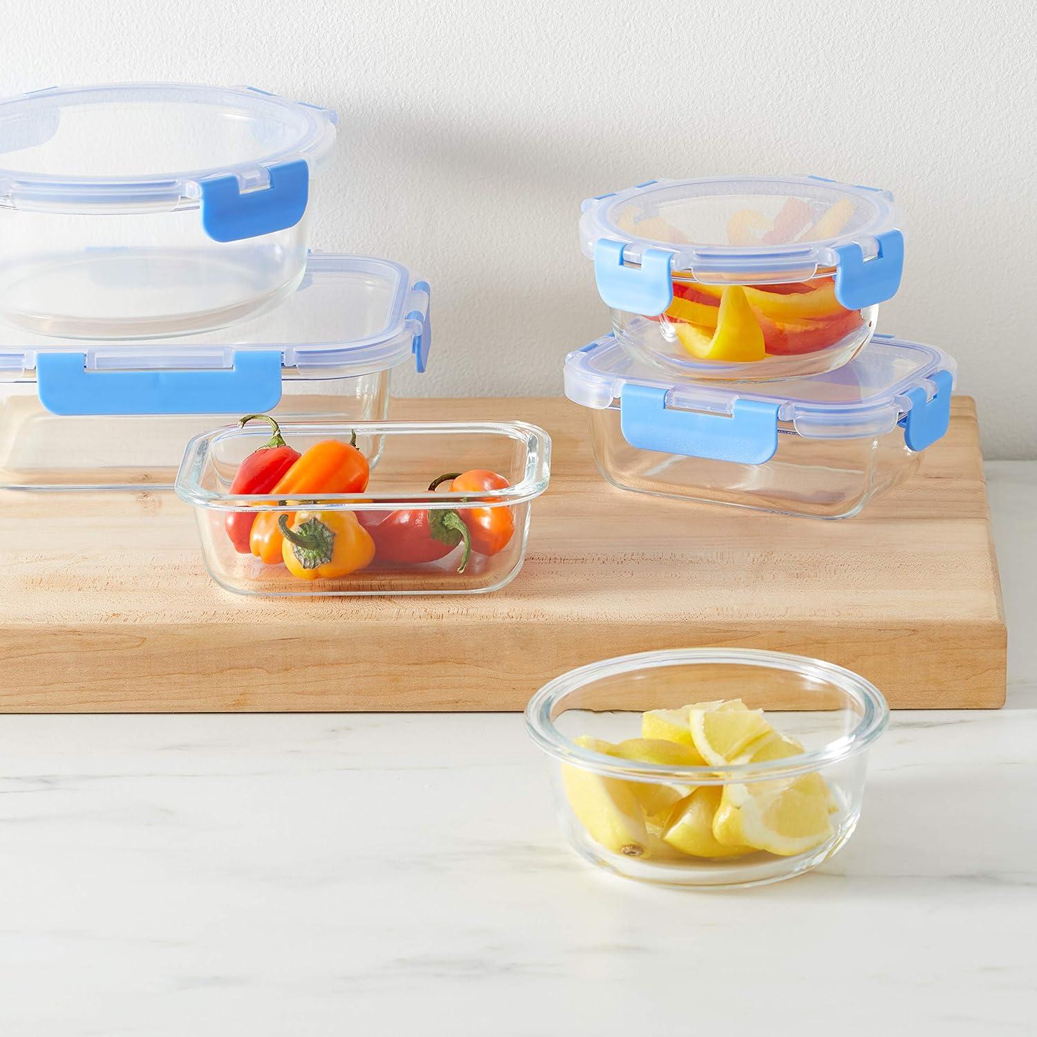 14-Piece Blue Glass Food Storage Container Set with Locking Lids