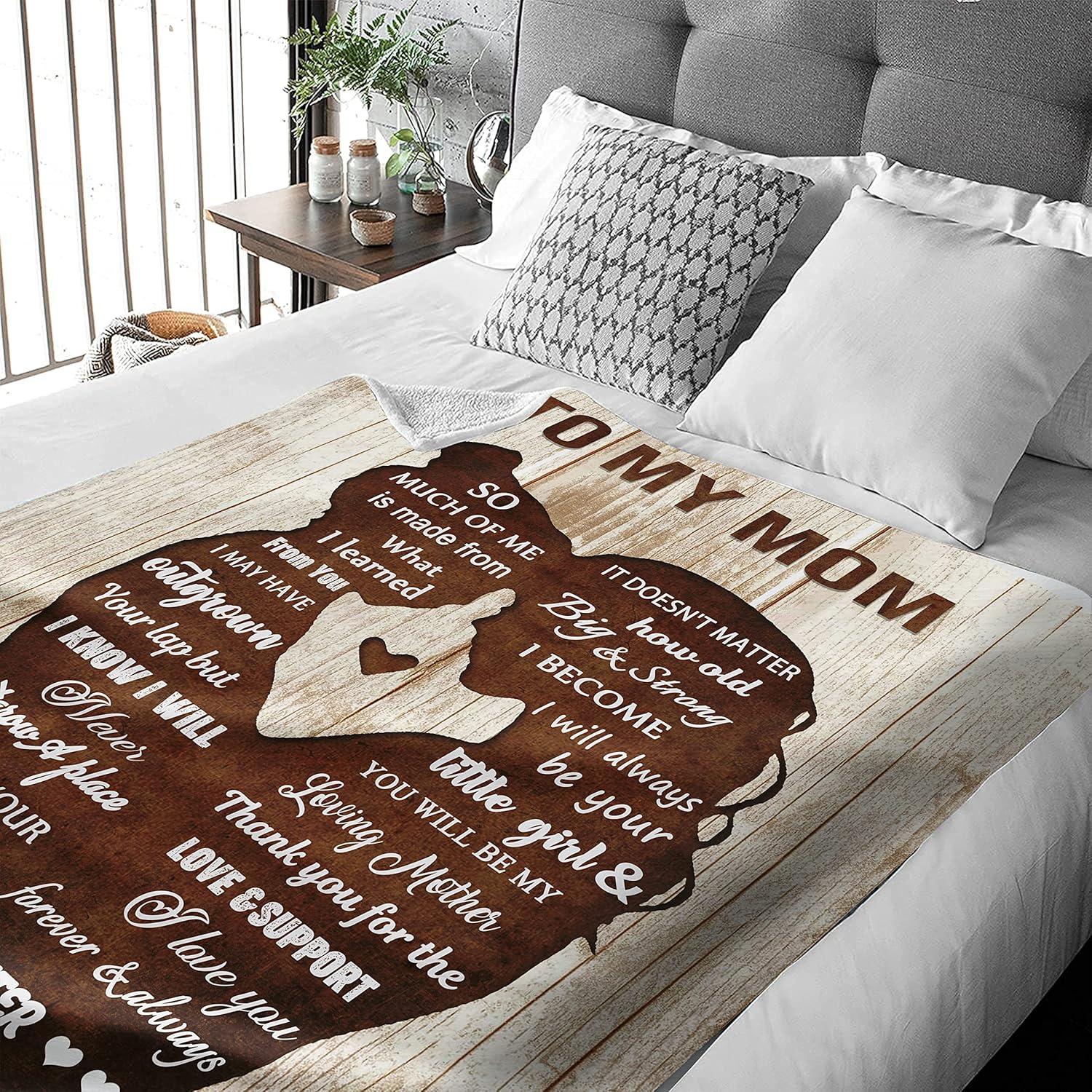 Brown and White Fleece Mom Blanket with Heartfelt Message