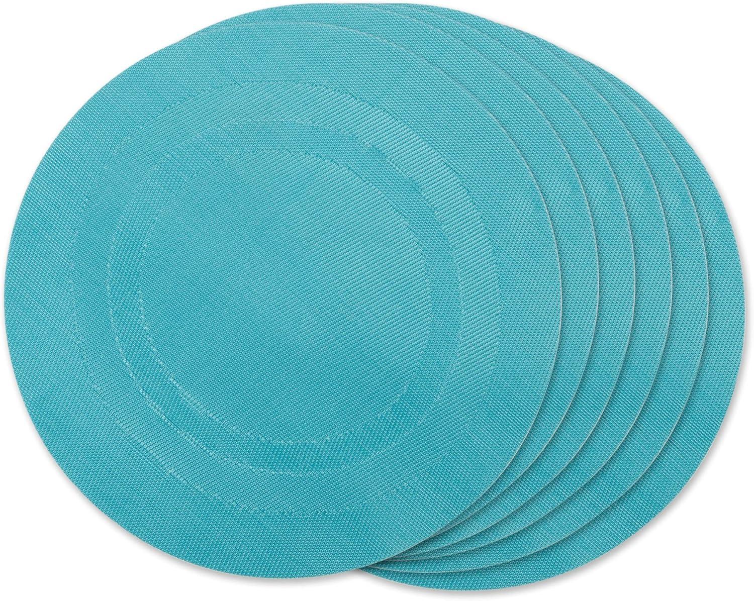 Teal Round PVC Doubleframe Placemat Set, 13.75"