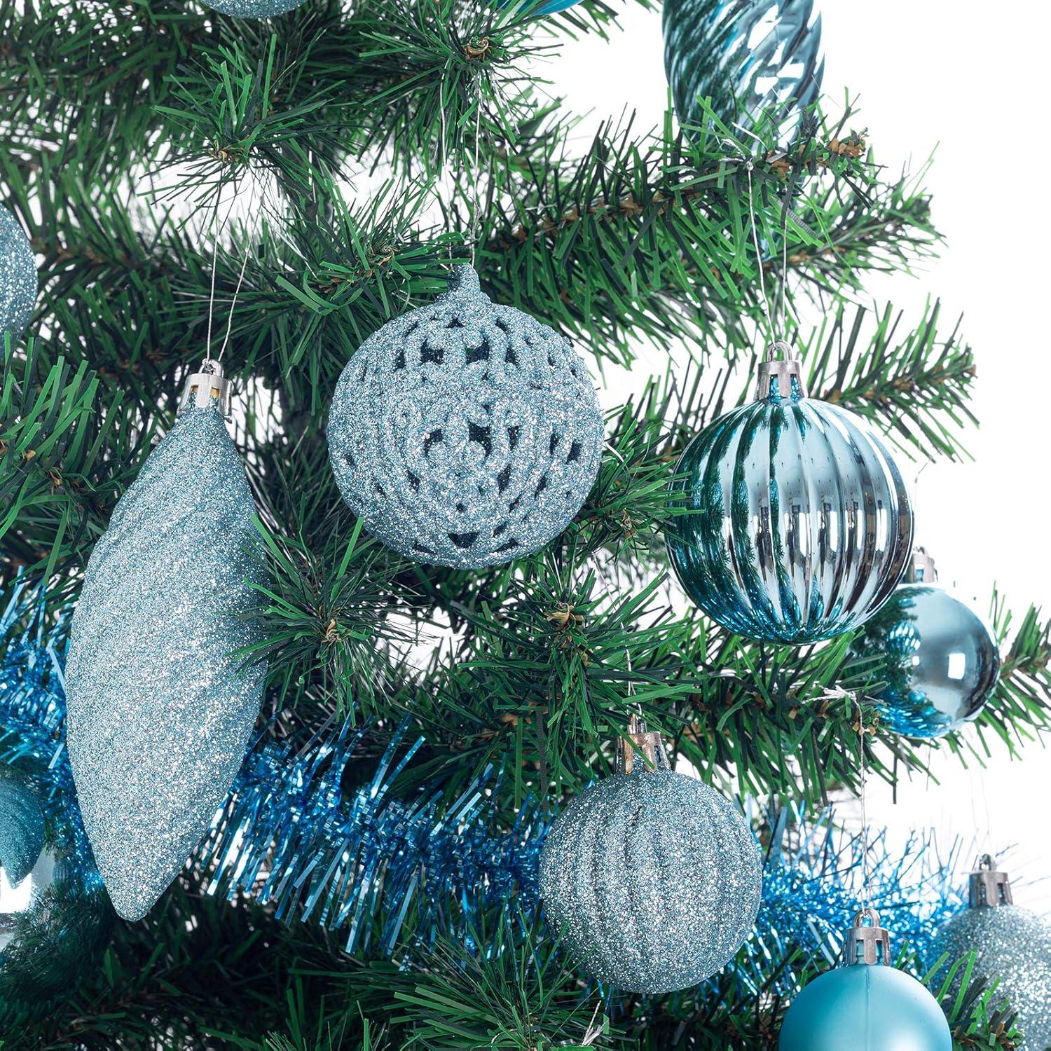 Bibana 119ct Christmas Tree Ball Ornaments Set Assorted Shapes and Sizes Shatterproof Hanging Decoration with Hand-held Gift Package for Christmas Tree Holiday Wedding Party (Blue)