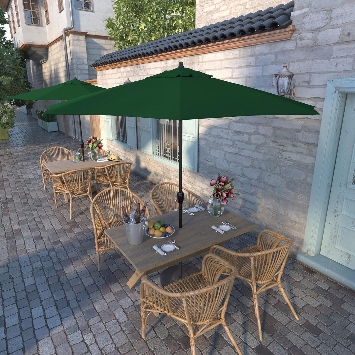 California Umbrella 9' Casa Series Patio Umbrella With Bronze Aluminum Pole Aluminum Ribs Auto Tilt Crank Lift With Olefin Hunter Green Fabric