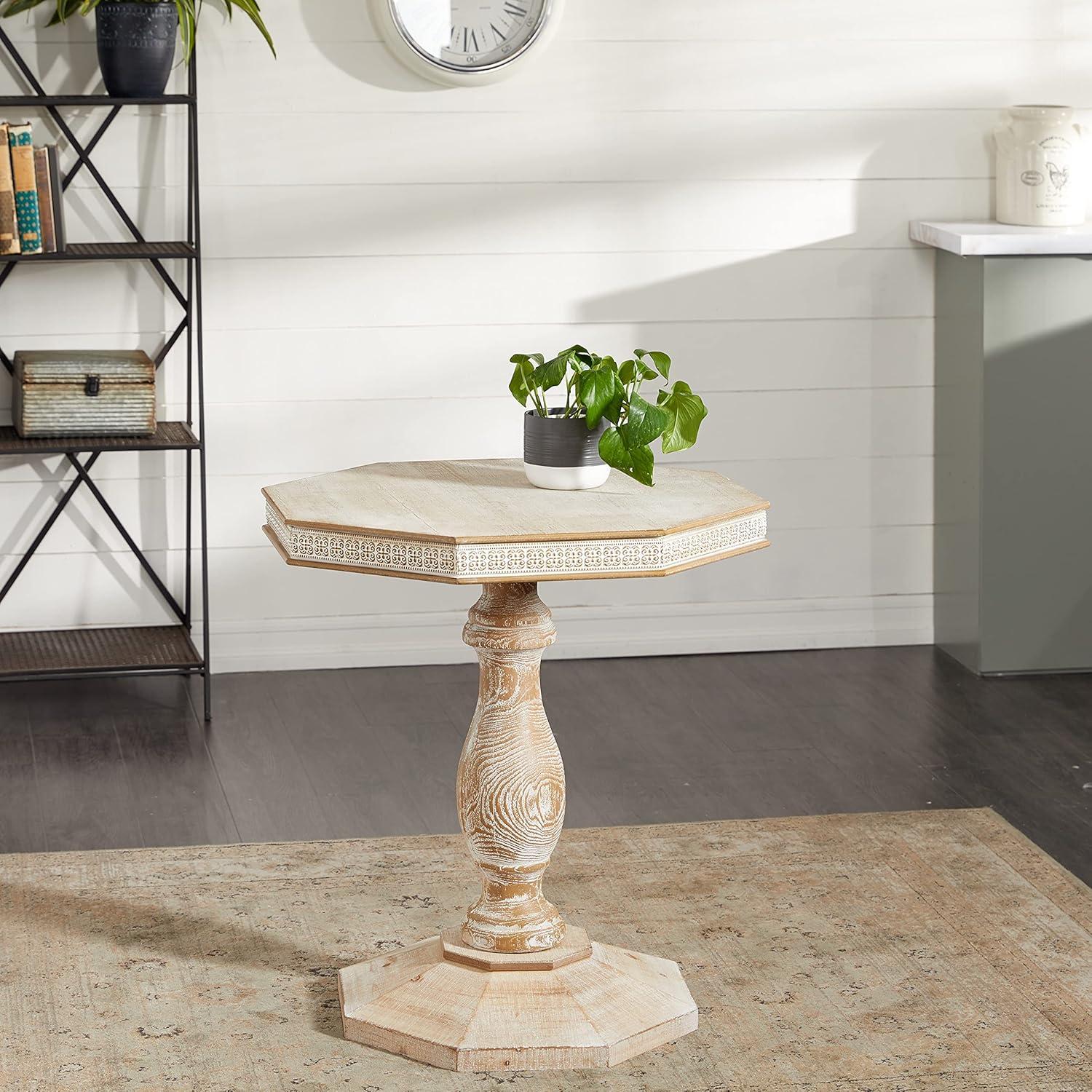 Farmhouse Whitewashed Wood Accent Table Brown - Olivia & May: Handcrafted, No Assembly Required