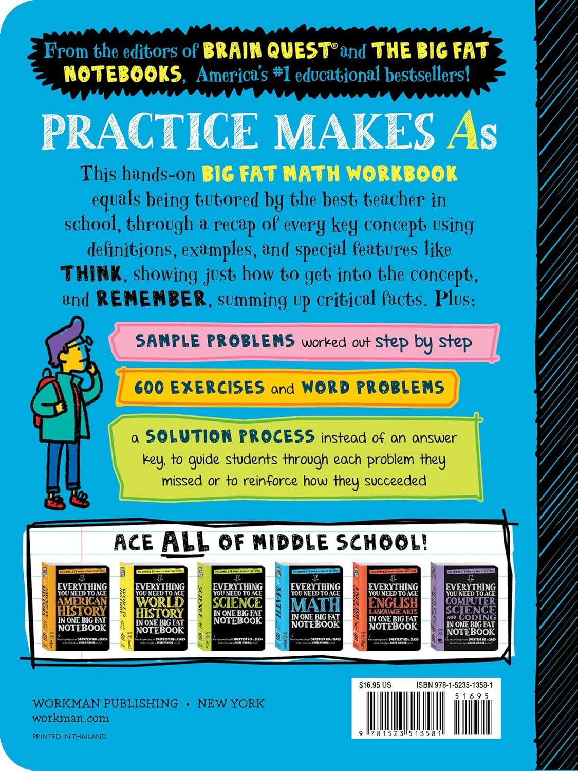 The Big Fat Middle School Math Workbook - (Big Fat Notebooks) by  Workman Publishing & Editors of Brain Quest (Paperback)