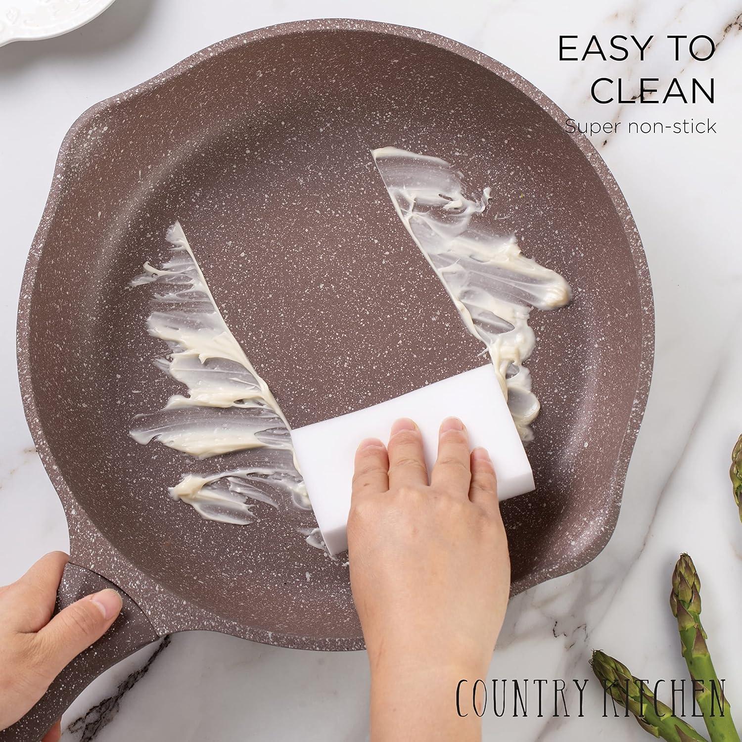 Country Kitchen Non-Stick Cast Aluminum Cookware Set - Durable Kitchen Cookware for Everyday Cooking, Chocolate Brown, 6 Pc.