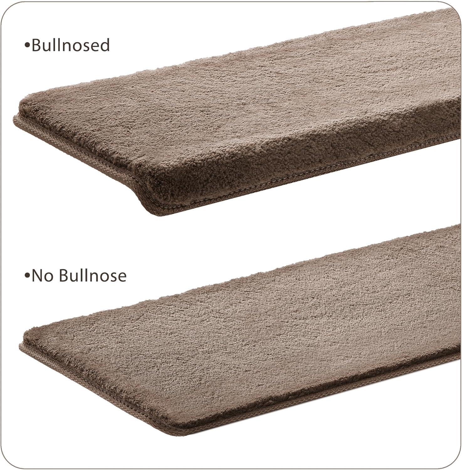 Soft Plush Brown 9.5 in. x 30 in. x 1.2 in. Bullnose Indoor Stair Tread Cover Tape Free Non-slip Carpet Set of 14
