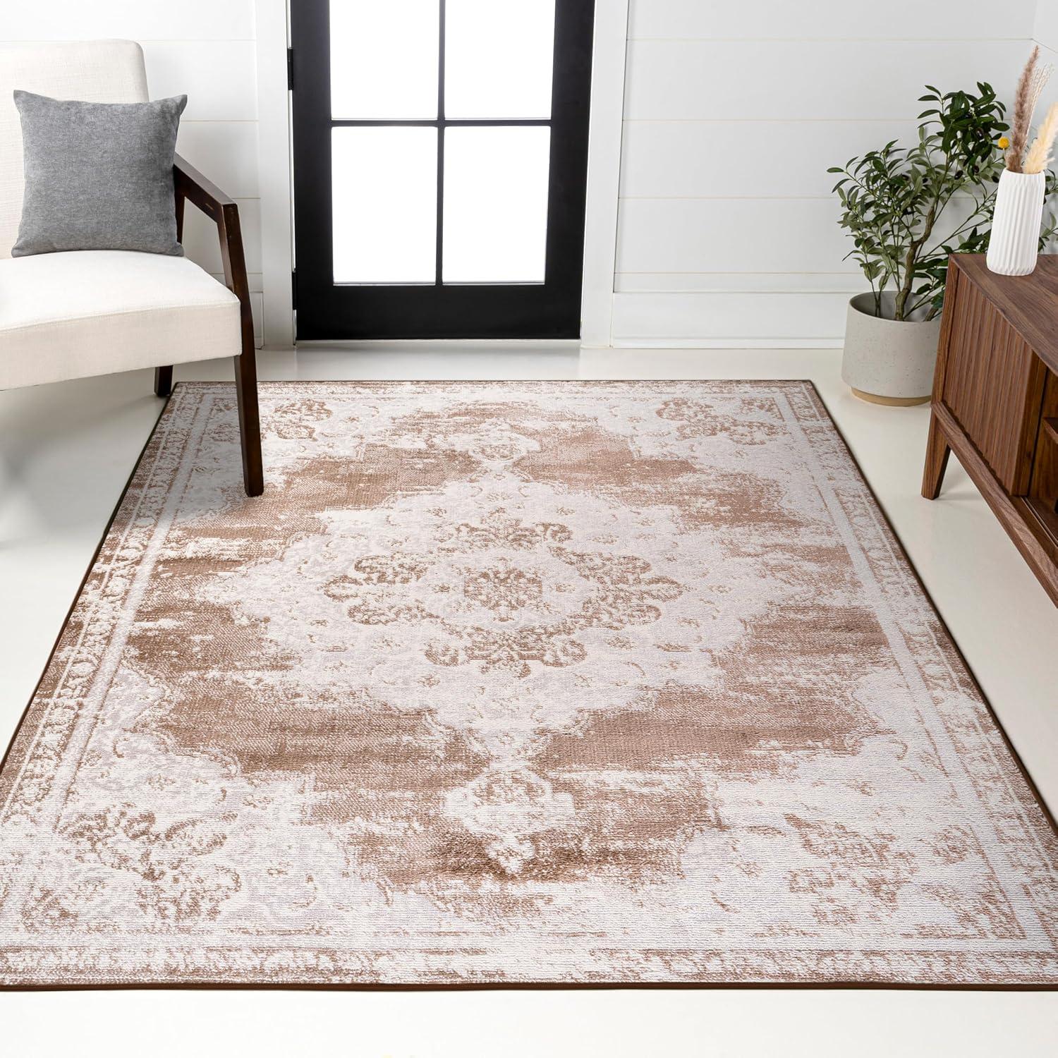 3'x5' Alhambra Ornate Medallion Modern Area Rug, Brown/Cream - JONATHAN Y