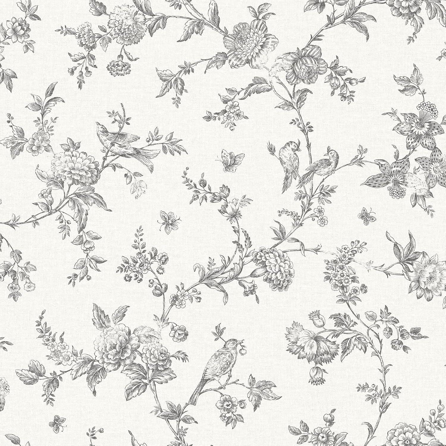 Chesapeake Nightingale Charcoal Floral Trail Wallpaper
