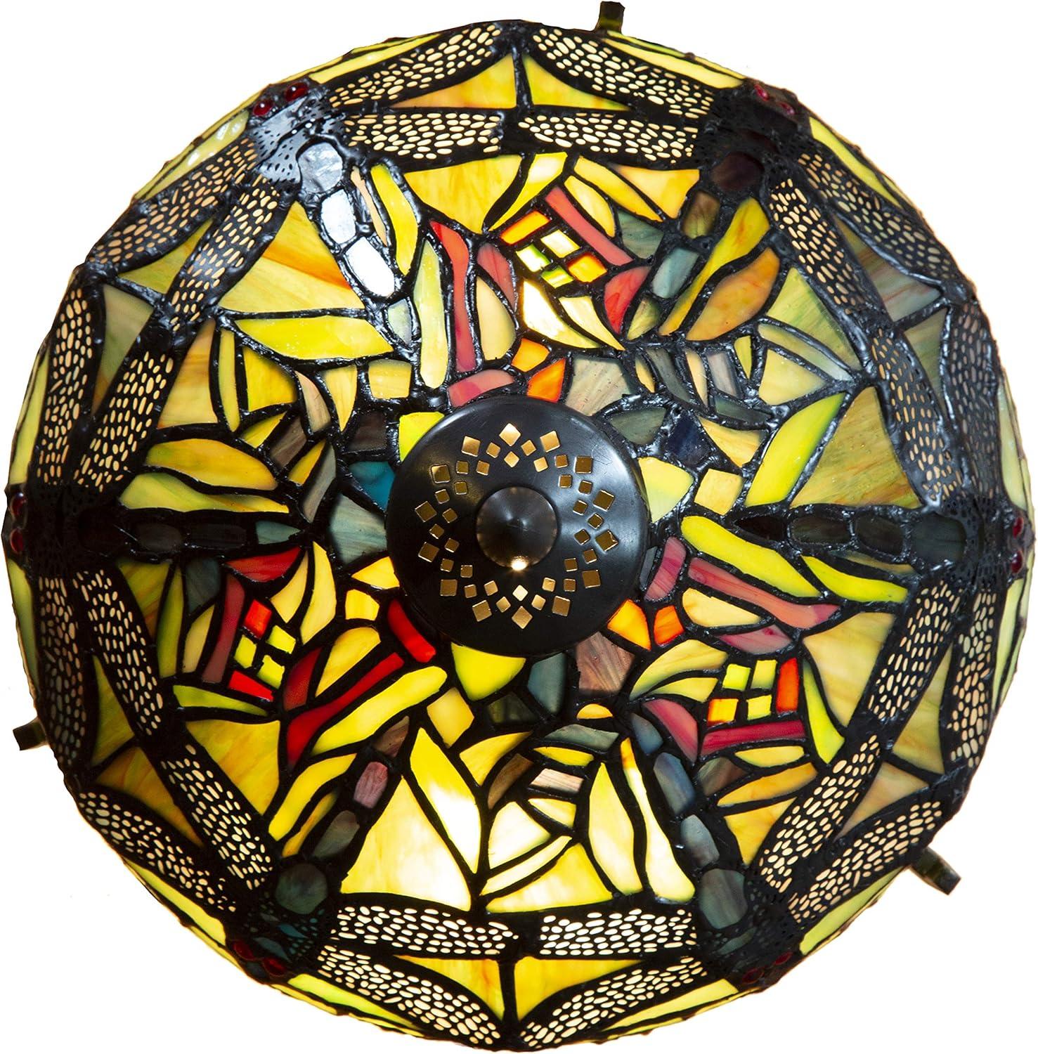 Bronze Mission 10" Stained Glass Dome Table Lamp with Dragonfly Mosaic Base