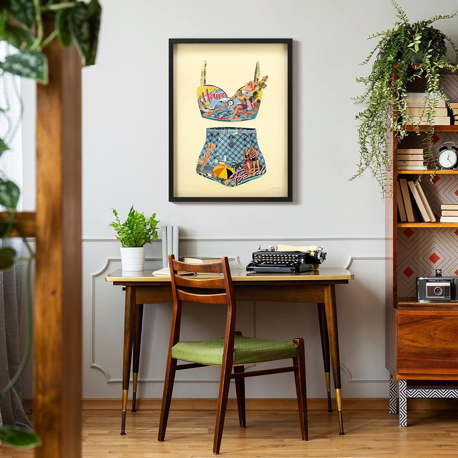 "Hawaii Beach" Dimensional Collage Framed Graphic Art Under Glass Wall Art