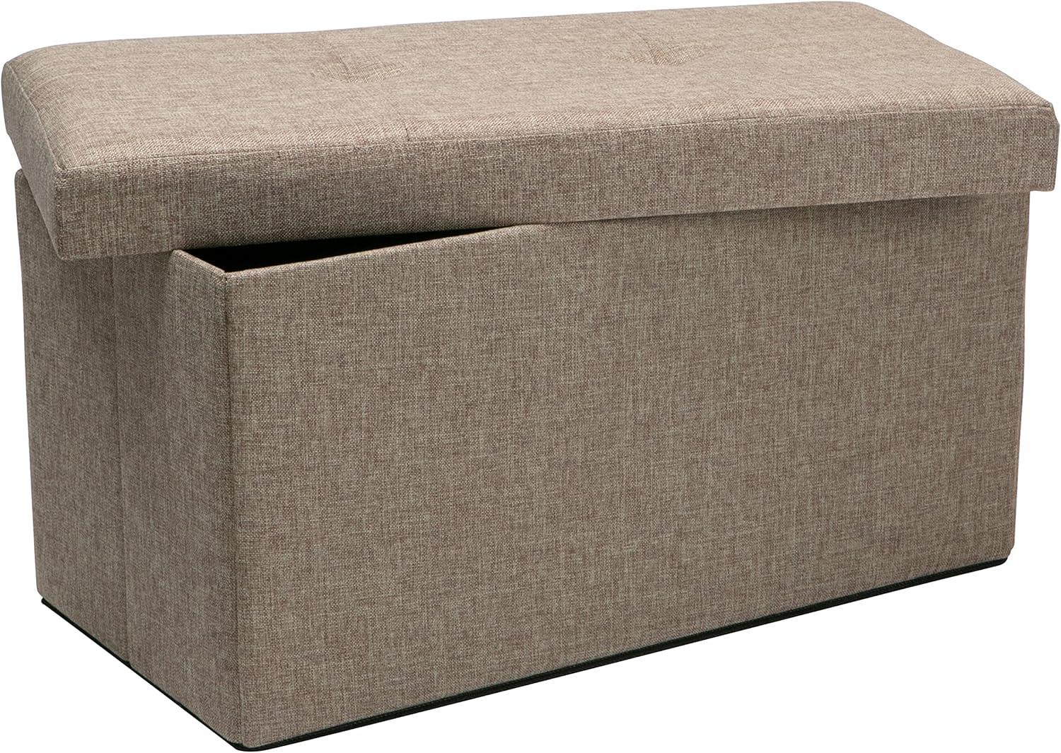 Simplify Faux Linen Double Folding Storage Ottoman, Natural Beige