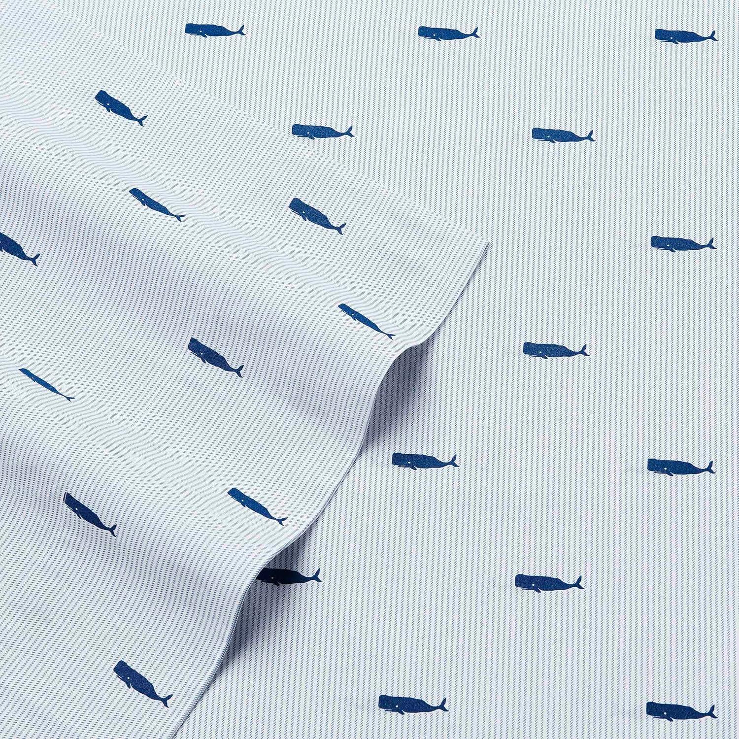 Nautica | Percale Collection Sheet Set-100% Cotton, Crisp & Cool, Lightweight & Moisture-Wicking Bedding, Twin, Whale Stripe