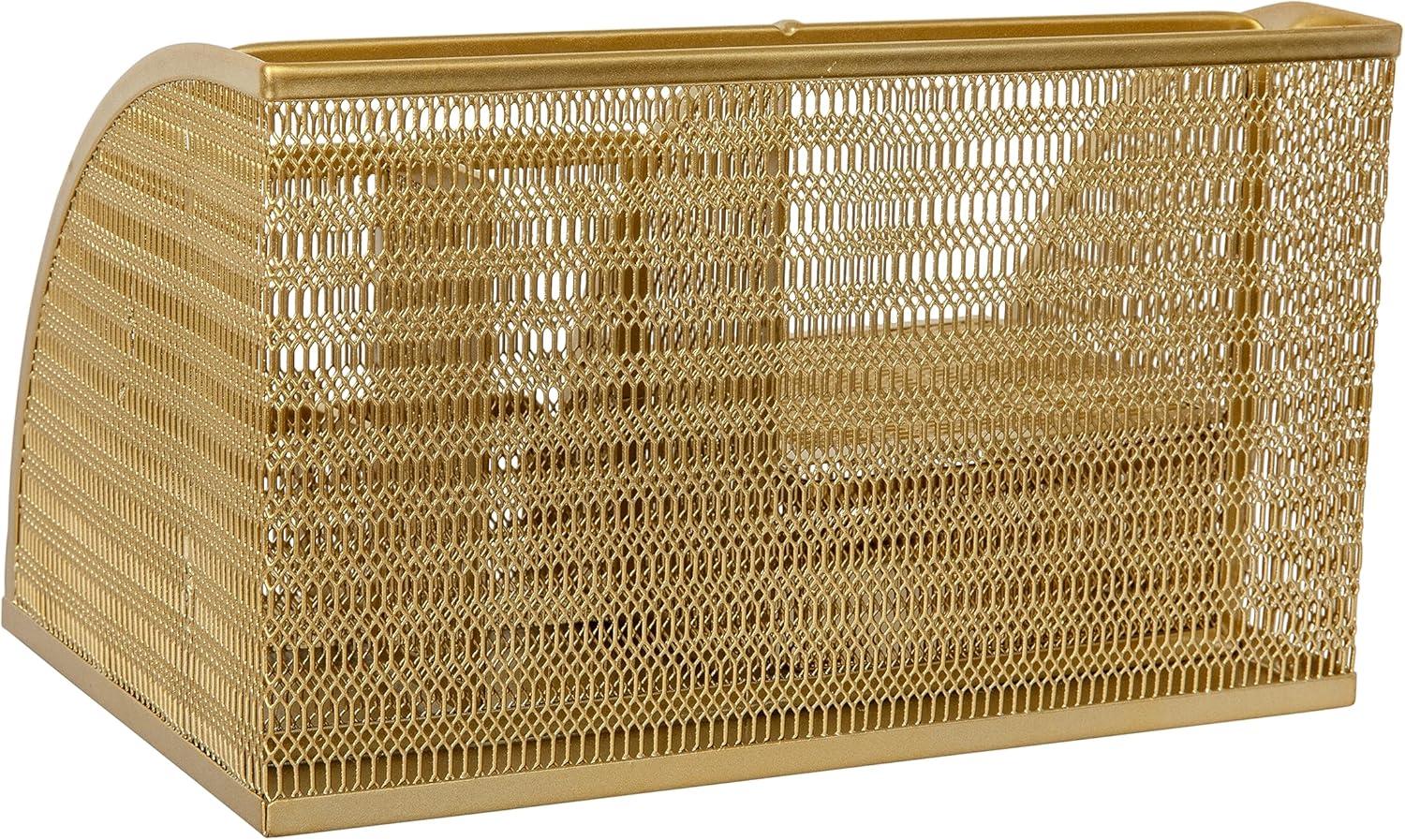 Martha Stewart Ryder Gold Mesh Metal Small Desktop Organizer for Office Accessories, Notebooks, Pen Holder and Drawer