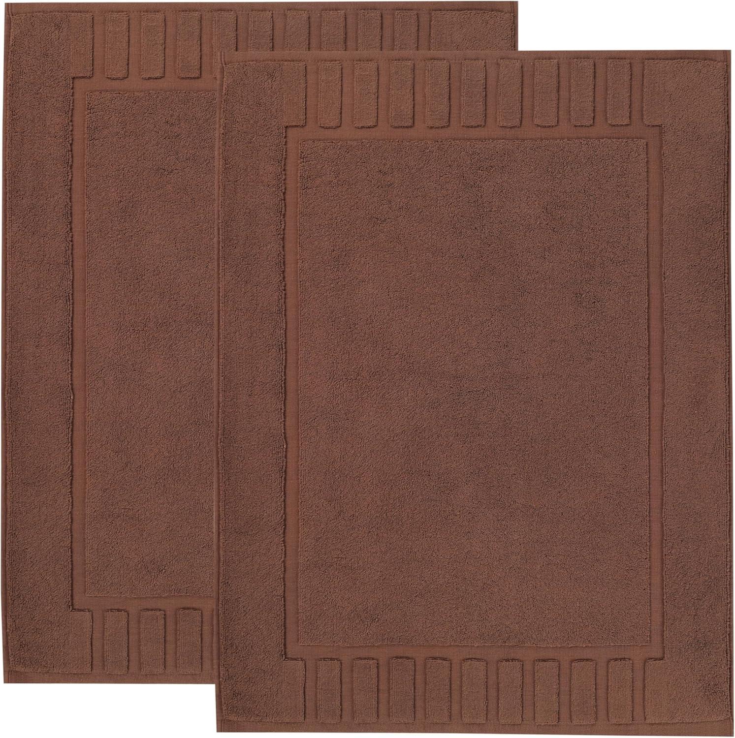 Superior Leo Cotton Geometric Border Bath Mat, 22" x 35", Set of 2, Brown