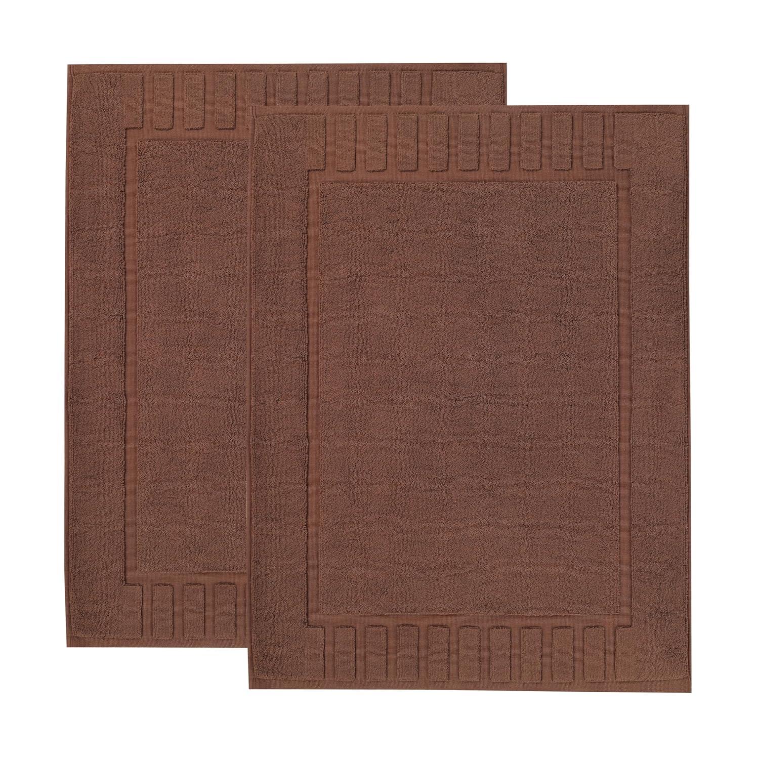 Superior Leo Cotton Geometric Border Bath Mat, 22" x 35", Set of 2, Brown