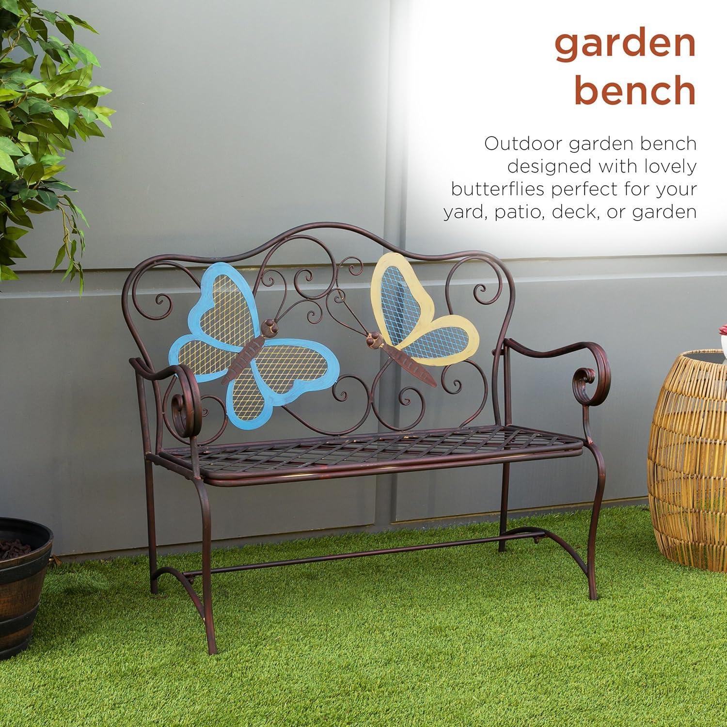 Rustic Bronze Iron Butterfly Garden Bench - 46" Length