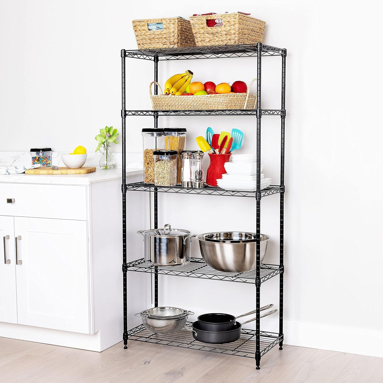 Seville Classics 5-Tier Steel Wire Shelving with Wheels, 30" W x 14" D x 60" H, Black