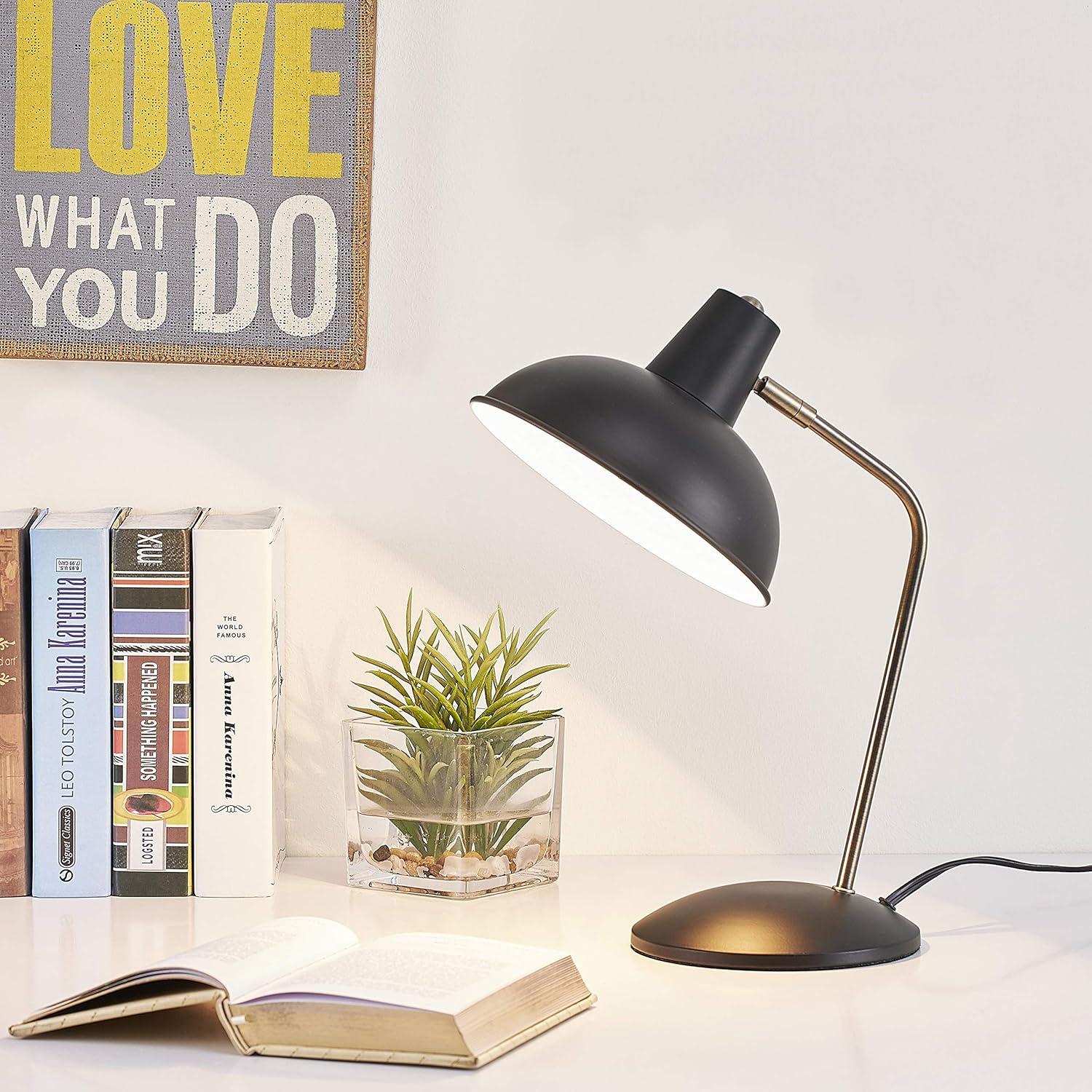 Light Society LS-T261-BK Hylight Black Retro Desk Lamp with Antique Brass Details, Mid Century Modern Vintage Style