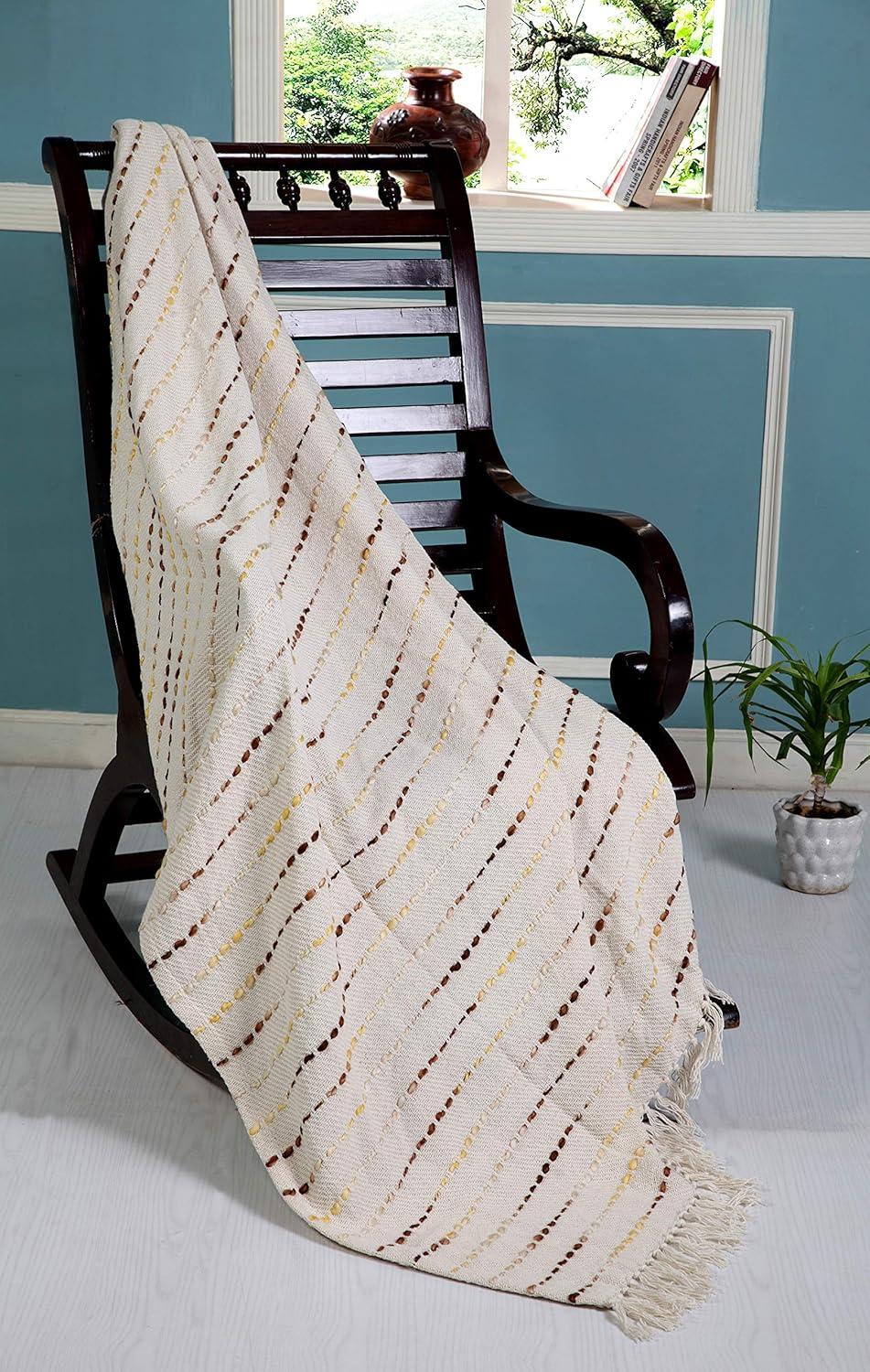 Elegant Boho Striped Cotton Throw Blanket with Fringe 50" x 60"