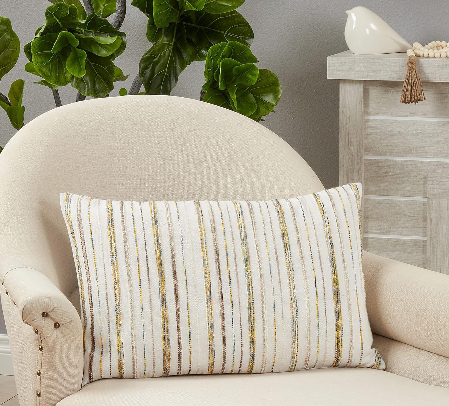 Saro Lifestyle Colorful Striped 16"x24" Cotton-Polyester Pillow Cover