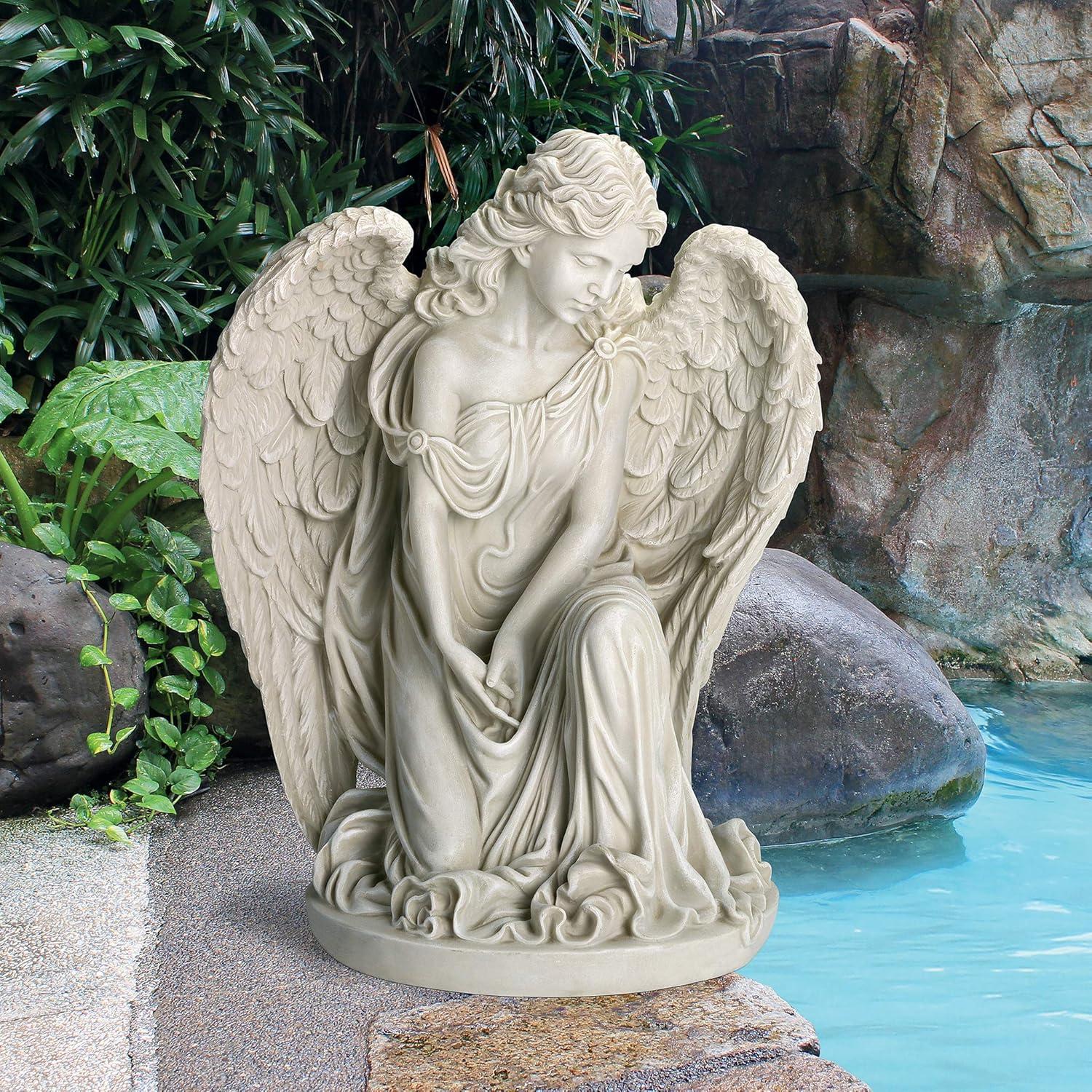 Quiet Countenance Praying Angel Faux Stone Garden Statue