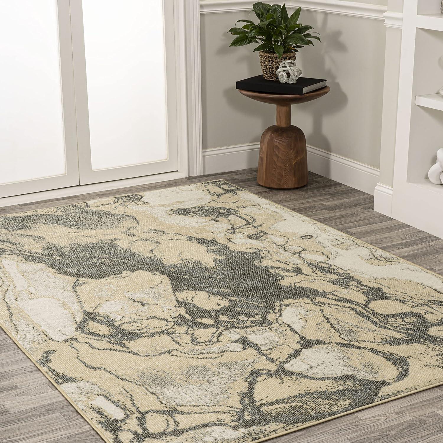 Marmo Gold & Gray Abstract Marbled 5' x 8' Synthetic Rug