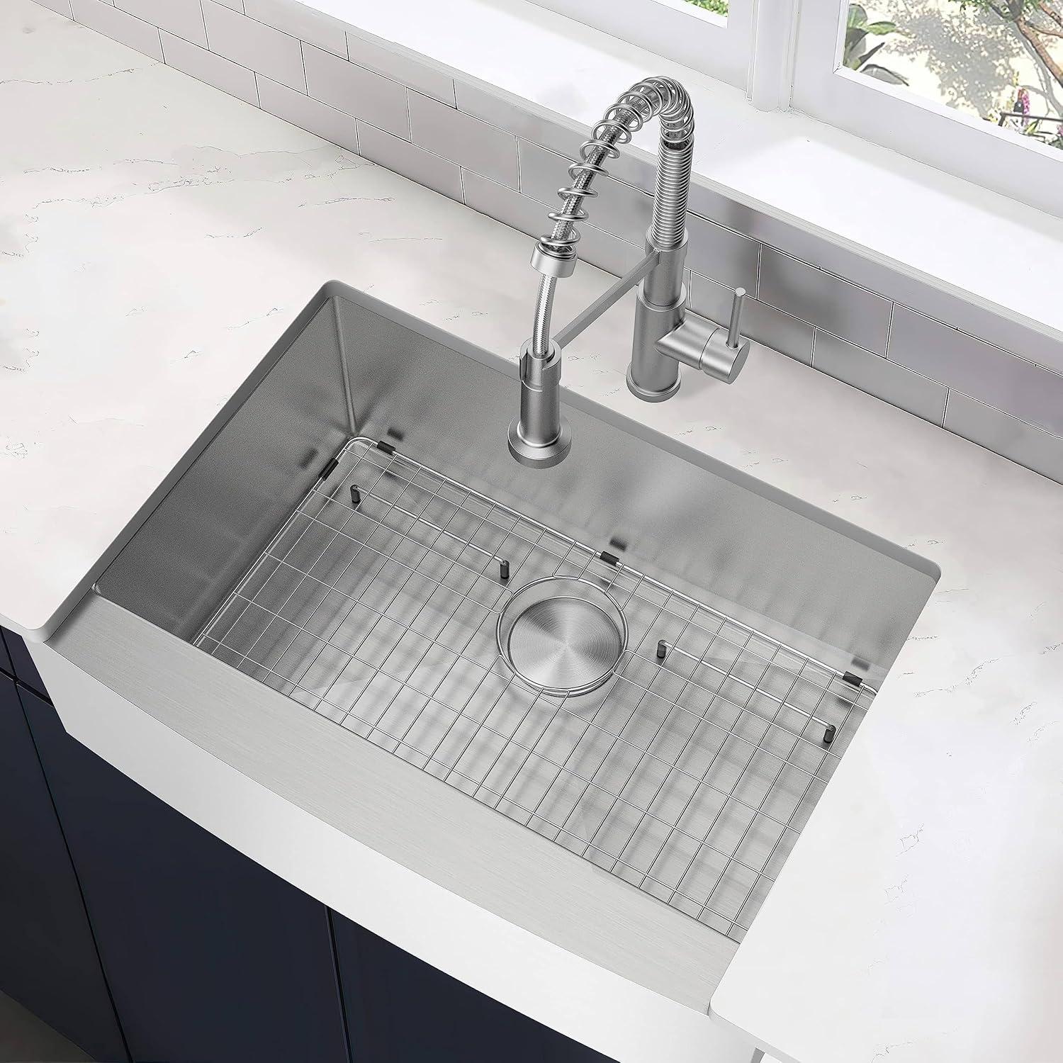 Prato 30 in. Single Bowl Farmhouse Curved Apron Front Stainless Steel Kitchen Sink 16-Gauge