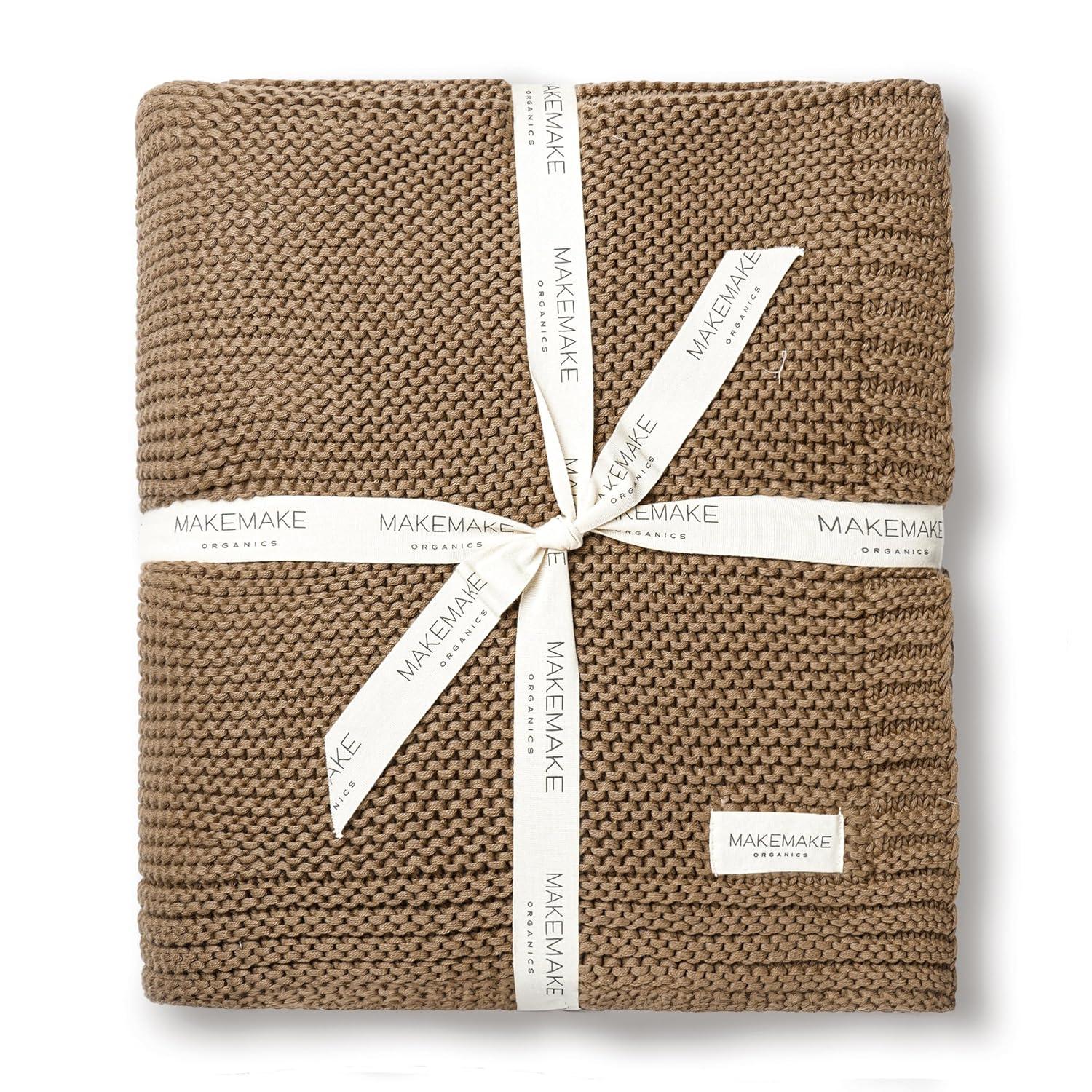 MakeMake Organics MakeMake Organics Organic Cotton Throw Blanket GOTS Certified Organic Knit Blanket Couch Bed Neutral Fall Colors Soft Cotton Throw Blanket Large (50x60, Sand)