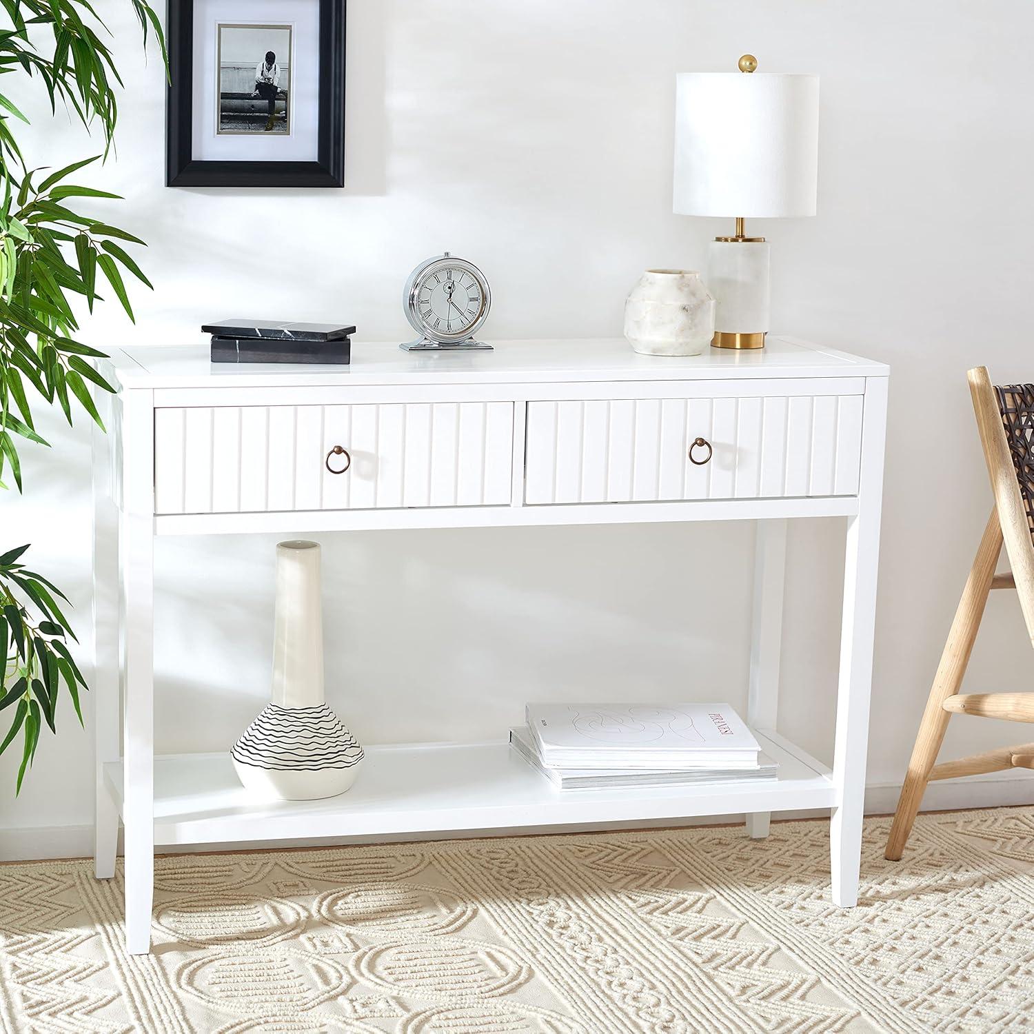 White Mahogany and Brass Hallway Table with Storage