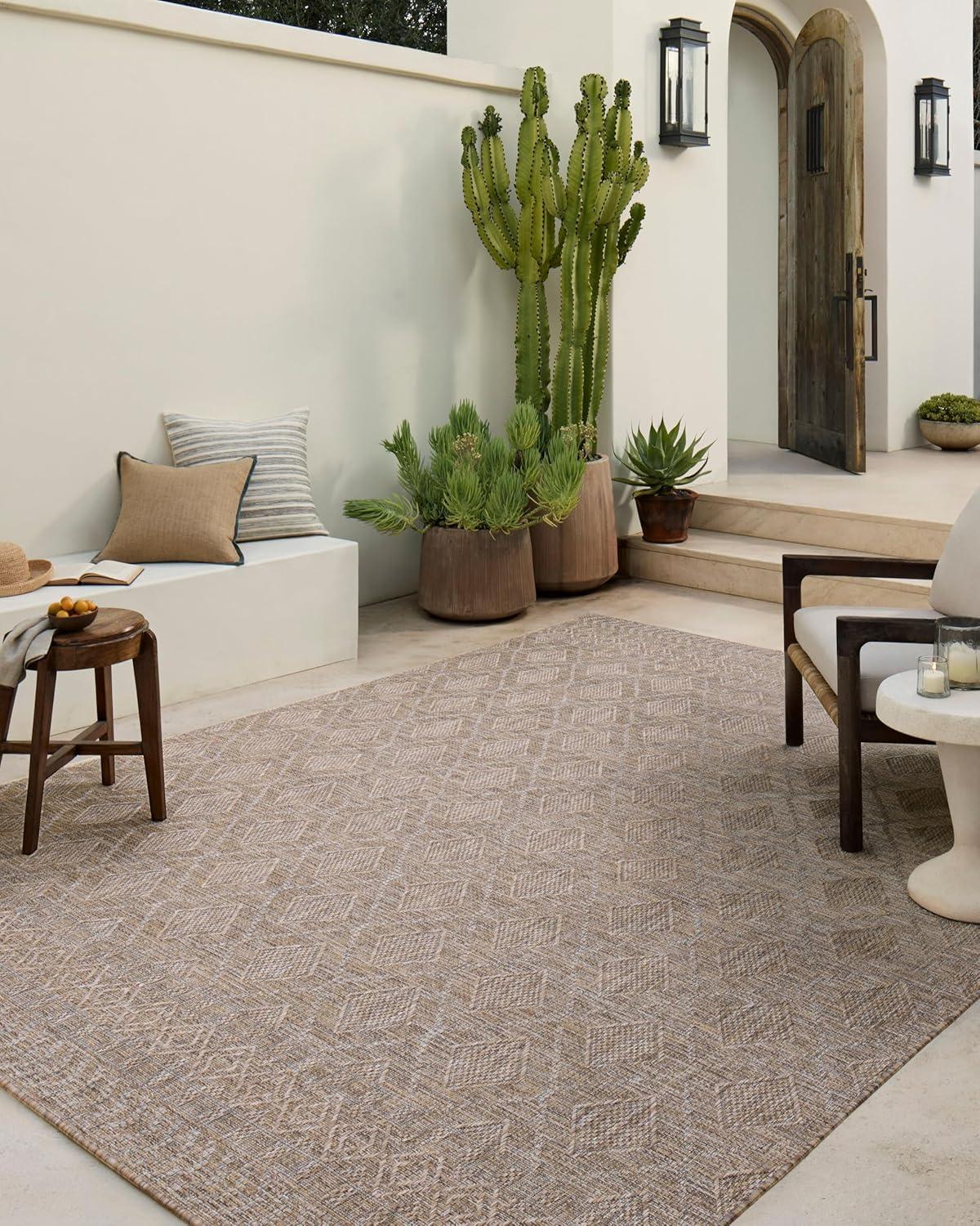 Natural and Mist Geometric Synthetic Indoor/Outdoor Rug 2'-3" x 3'-9"